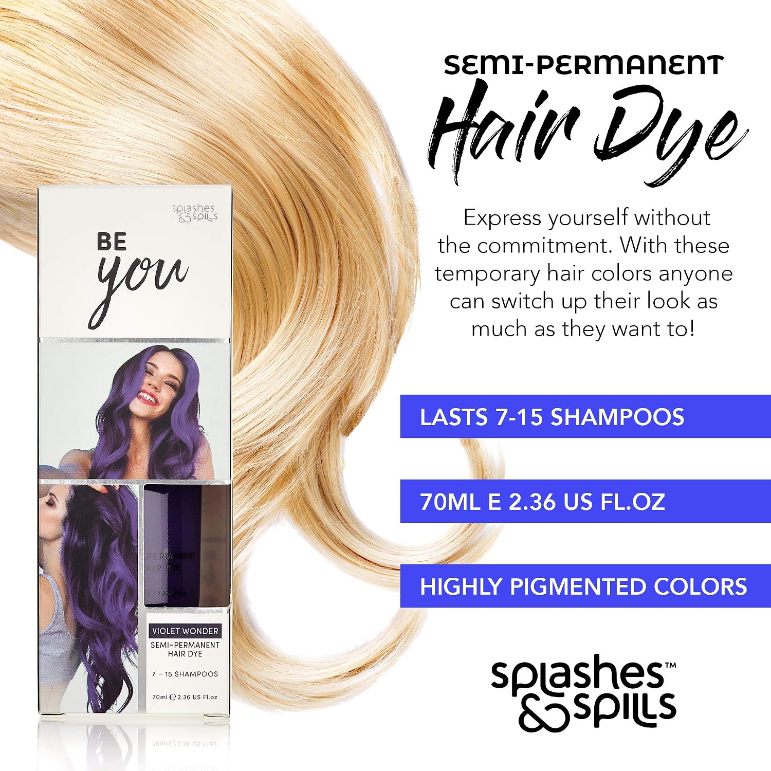Semi-Permanent Butter Blonde Hair Dye - Vibrant 2.36 Oz. Tubes Temporary Hair Color - Ammonia and Peroxide Free -Vegan and 100% Cruelty-Free Toner - Lasts for 7-15 Shampoos - by Splashes and Spills