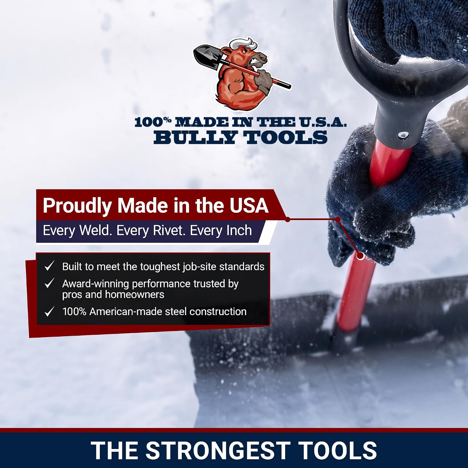 Heavy Duty Steel Snow Pusher - Extra Long Fiberglass D-Grip Handle, Durable Wide Metal Push Shovel for Driveways, Sidewalks & Parking Lots