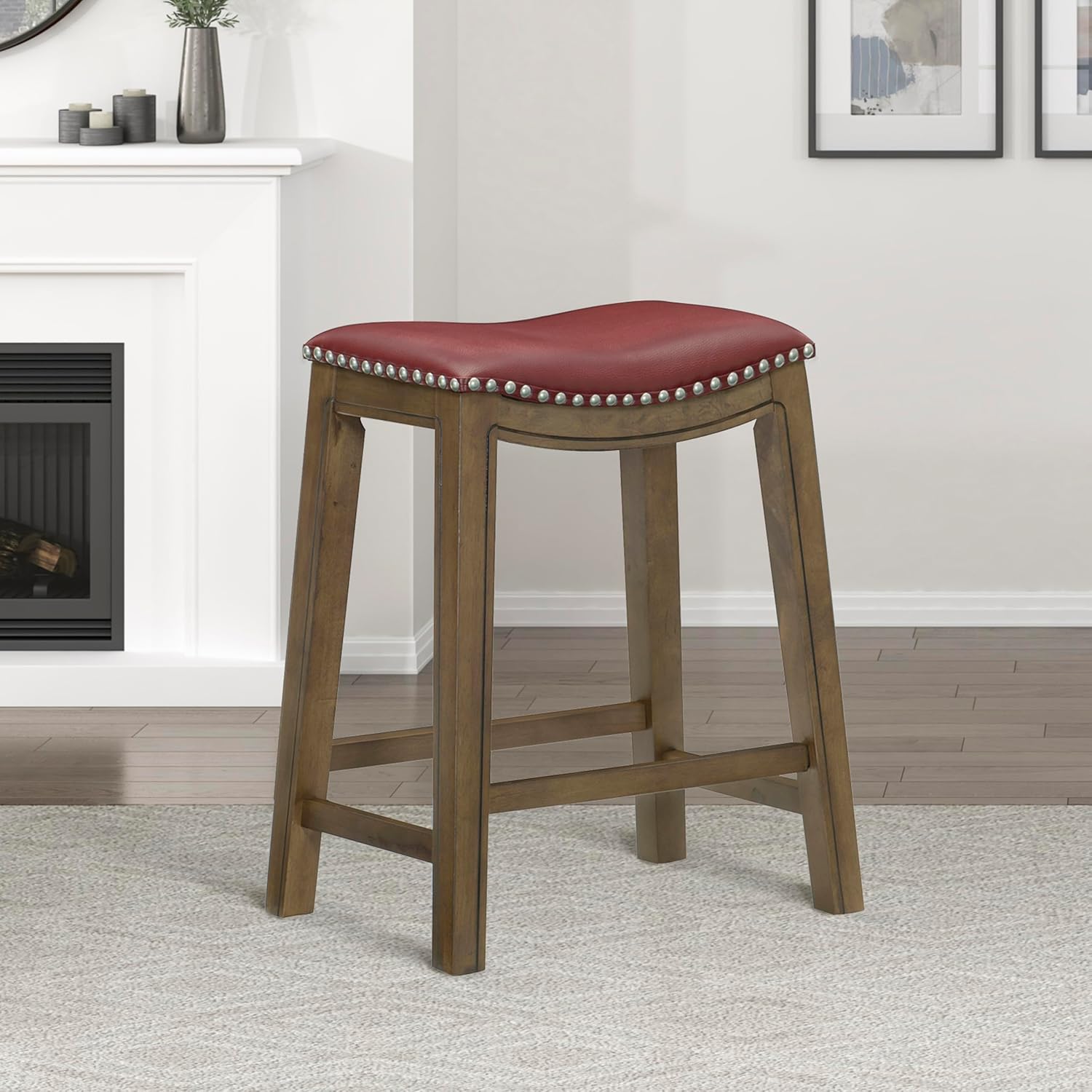 Lexicon Ordway Solid Wood Counter Height Stool - Saddle Kitchen Stool Counter Height Stools for Dining, Armless Chair Seating Options, Perfect for Casual Entertaining Spaces, 25" SH, Black