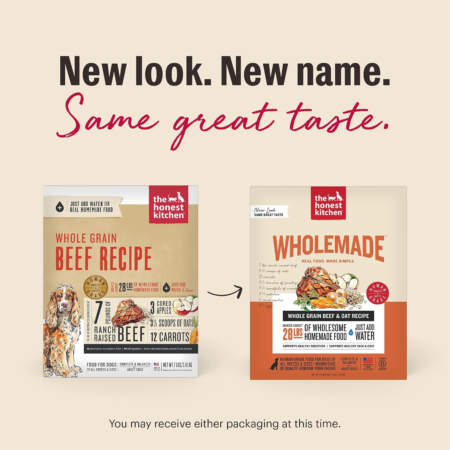 The Honest Kitchen Human Grade Wholemade™ Dehydrated Whole Grain Dog Food - Complete & Balanced Meal or Topper - Beef & Oat