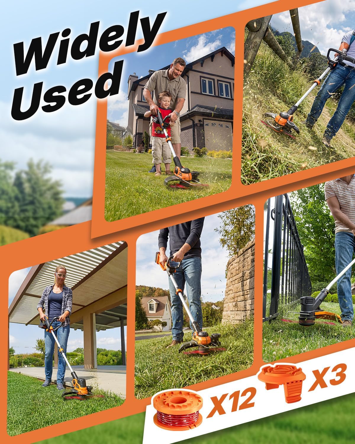 Eventronic 15 Pack (WA0010) Trimmer Line Spool for Worx Weed Eater | Durable 0.065" Auto-Feed String Trimmer Refills
