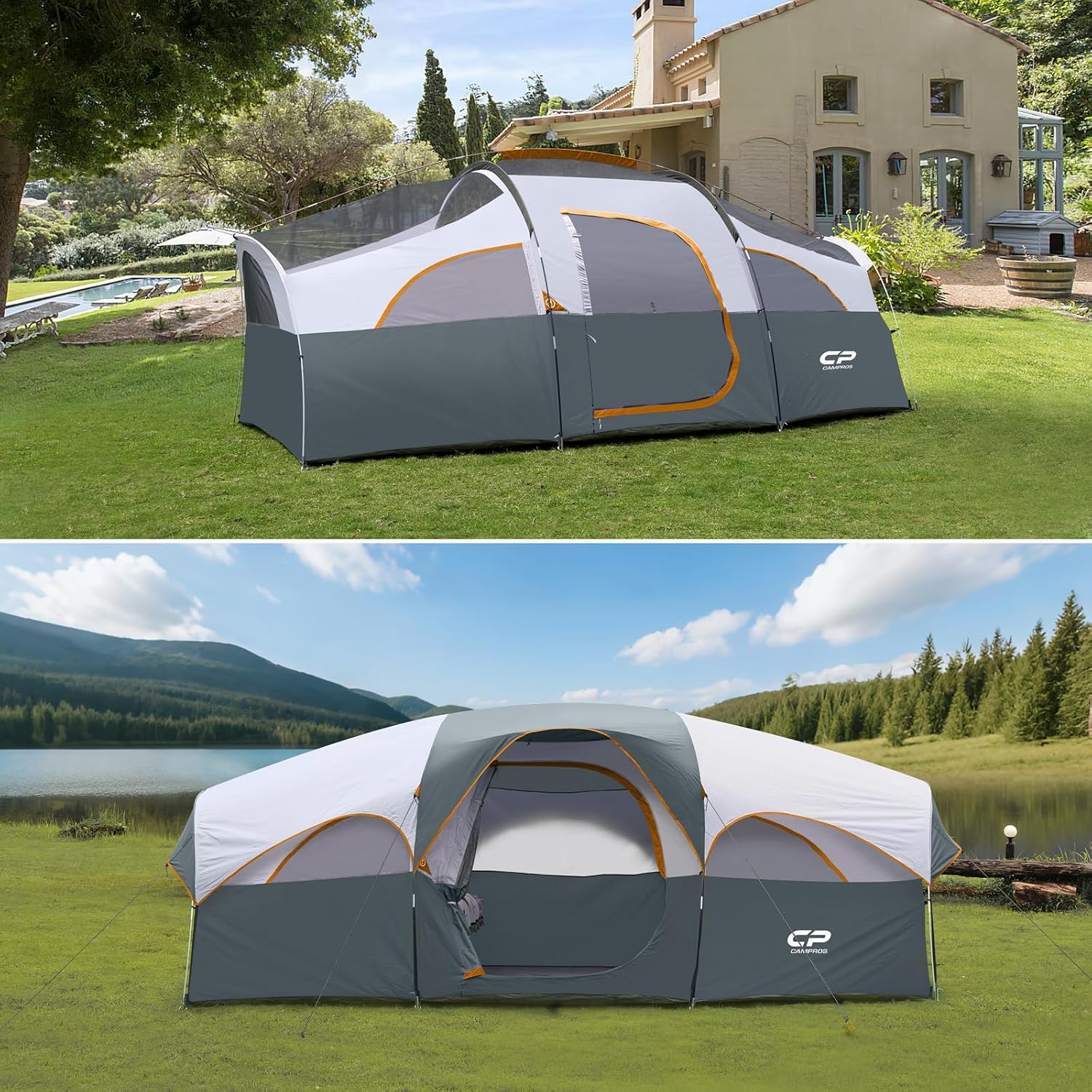 CAMPROS CP 8 Person Camping Tent, Room Divider, Rainfly, Weather Resistant