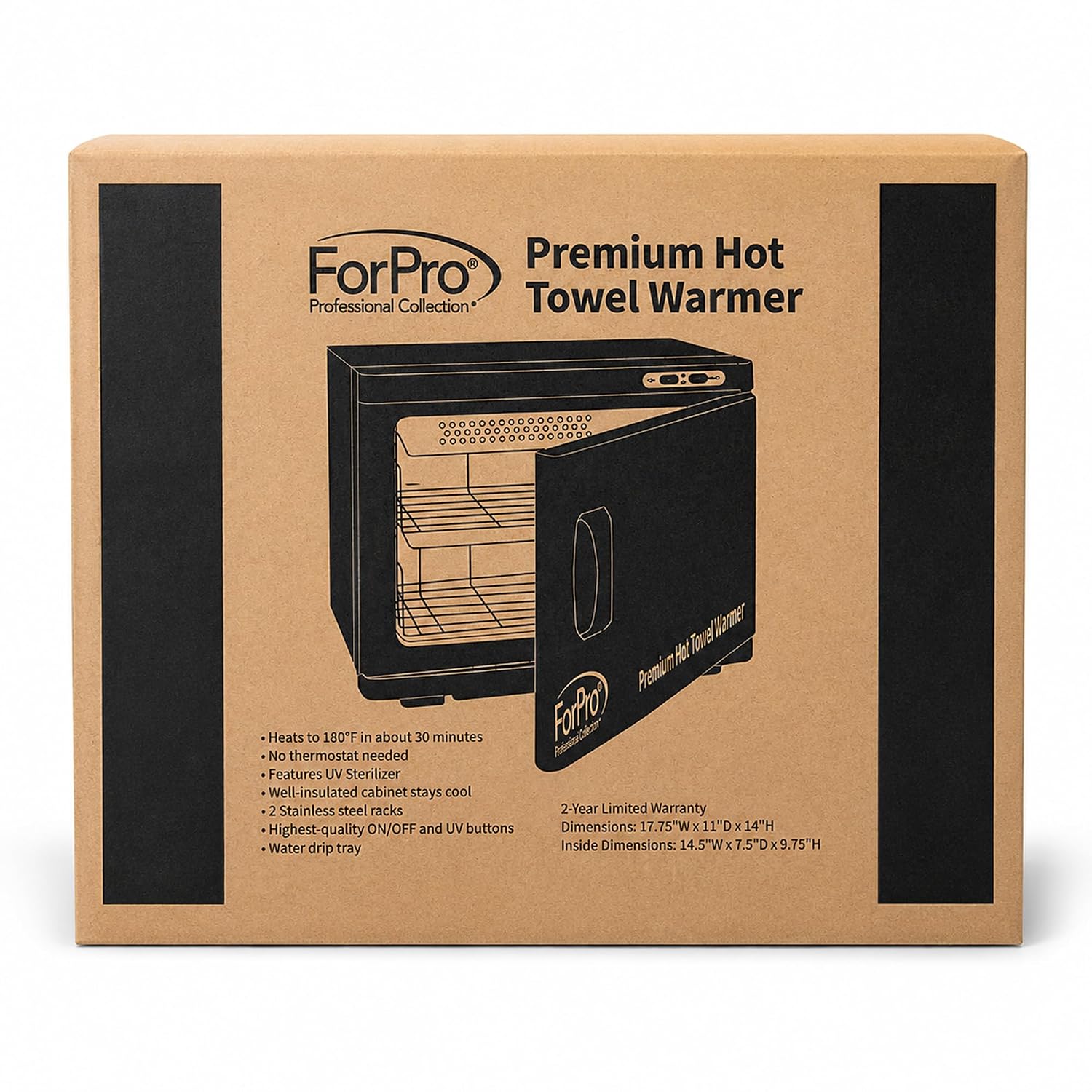 ForPro Professional Collection Premium Hot Towel Warmer, 23L Extra Large Capacity, Two Stainless Steel Racks, Black