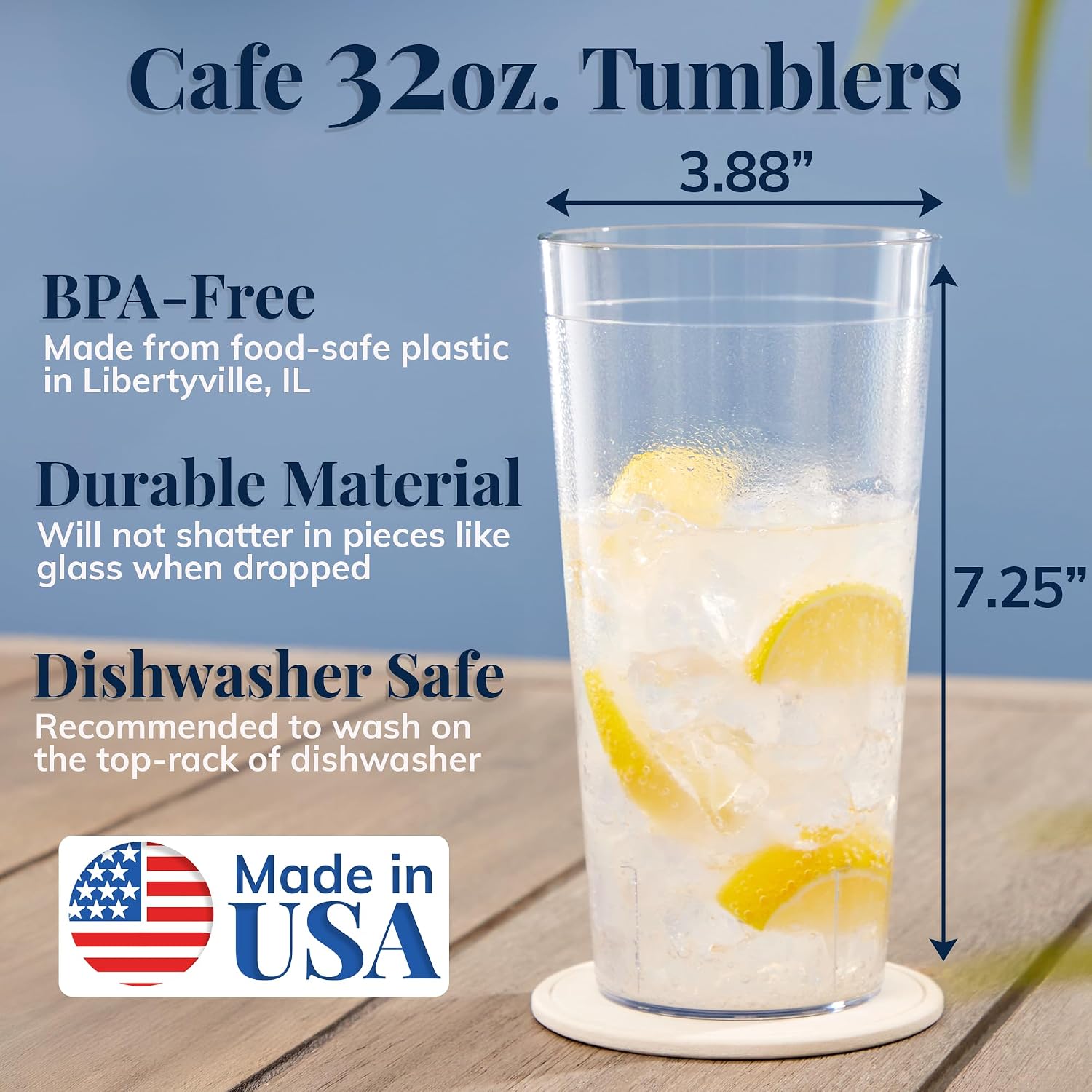 US Acrylic Cafe Plastic Reusable Tumblers (Set of 16) 20-ounce Water Cups Coastal Colors | Restaurant Style Drinking Glasses Value Set, Stackable, BPA-free, Made in the USA | Top-rack Dishwasher Safe