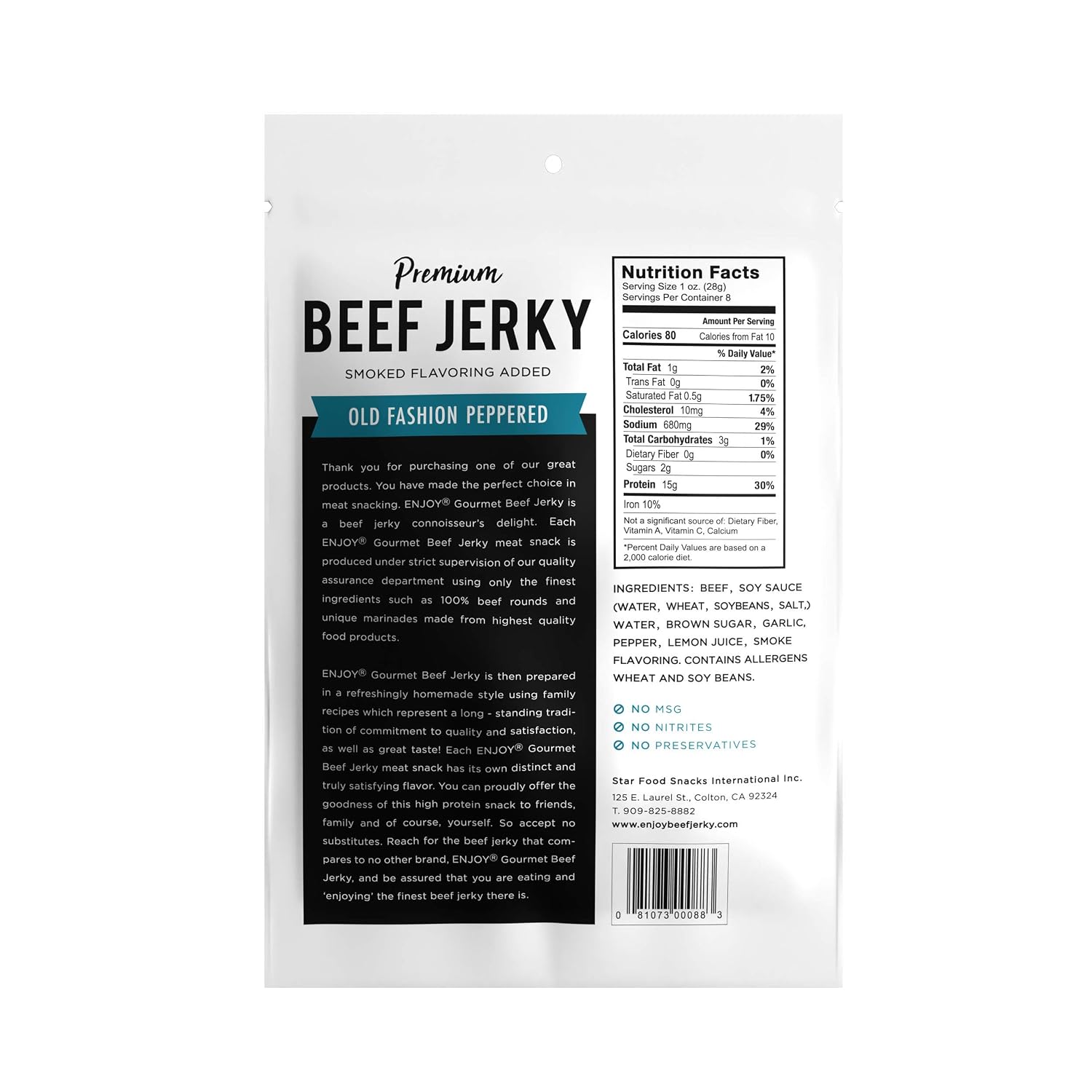 Enjoy Peppered Beef Jerky 8 oz (Pack of 1) | High Protein | No Nitrites