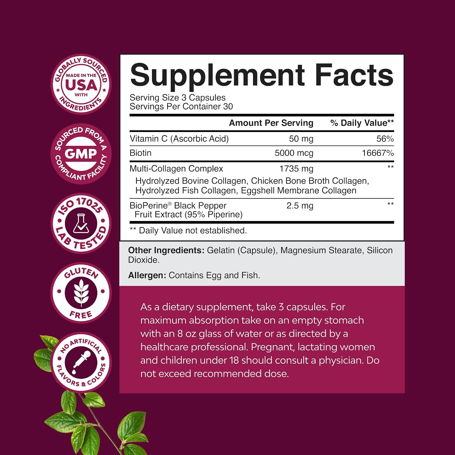 Advanced Multi Collagen Complex - Ageless Multi Collagen Peptides Supplements with Type 1 2 3 5 & X & Biotin for Hair