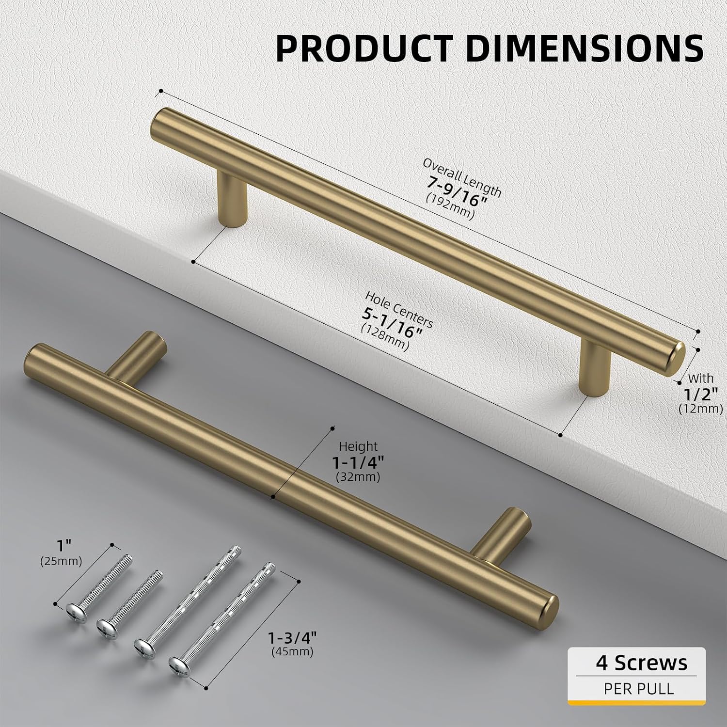 Goldenwarm 5 Pack 3 inch Gold Cabinet Handles Brushed Gold Cabinet Pulls | Gold Dresser Drawer Handles Stainless Steel Drawer Pulls for Kitchen Bathroom Bedroom, Easy to Install