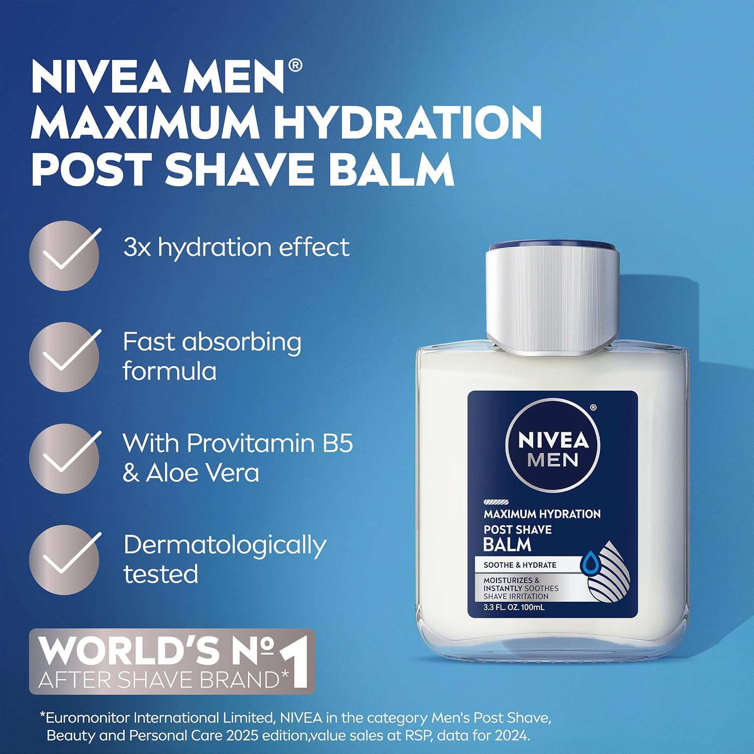 NIVEA MEN Maximum Hydration Post Shave Balm, Multipack, 3 x 3.3 FL OZ | Aftershave Balm for Men with Provitamin B5 and Aloe Vera, 3X Hydration Effect