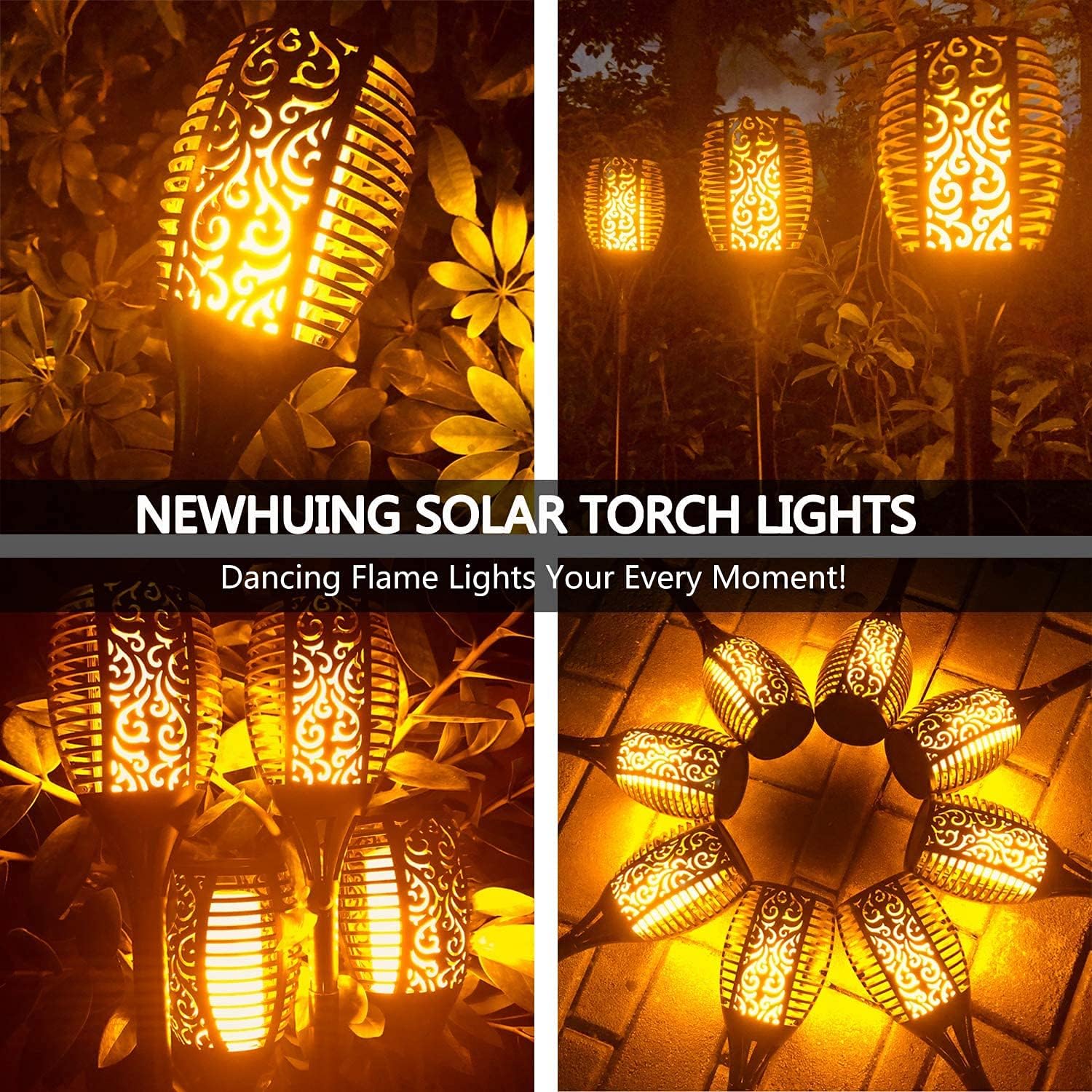 4PCs Solar Torch Lights Outdoor, 43 inch 96 LED, Waterproof Landscape Garden Pathway Light with Vivid Dancing Flickering Flames