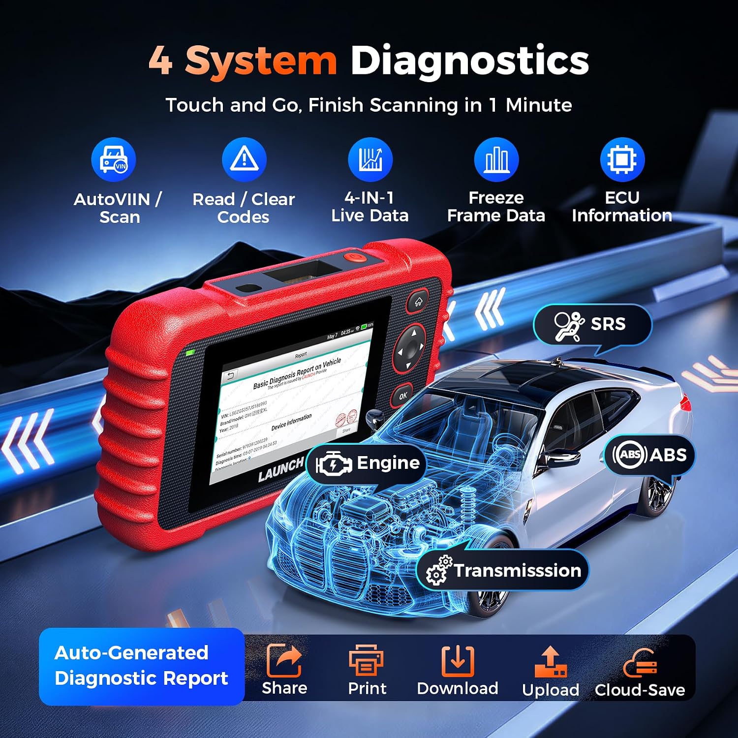 Launch OBD2 Scanner CRP123X V3.0 Elite,7 Resets Scan Tool,Lifetime Update