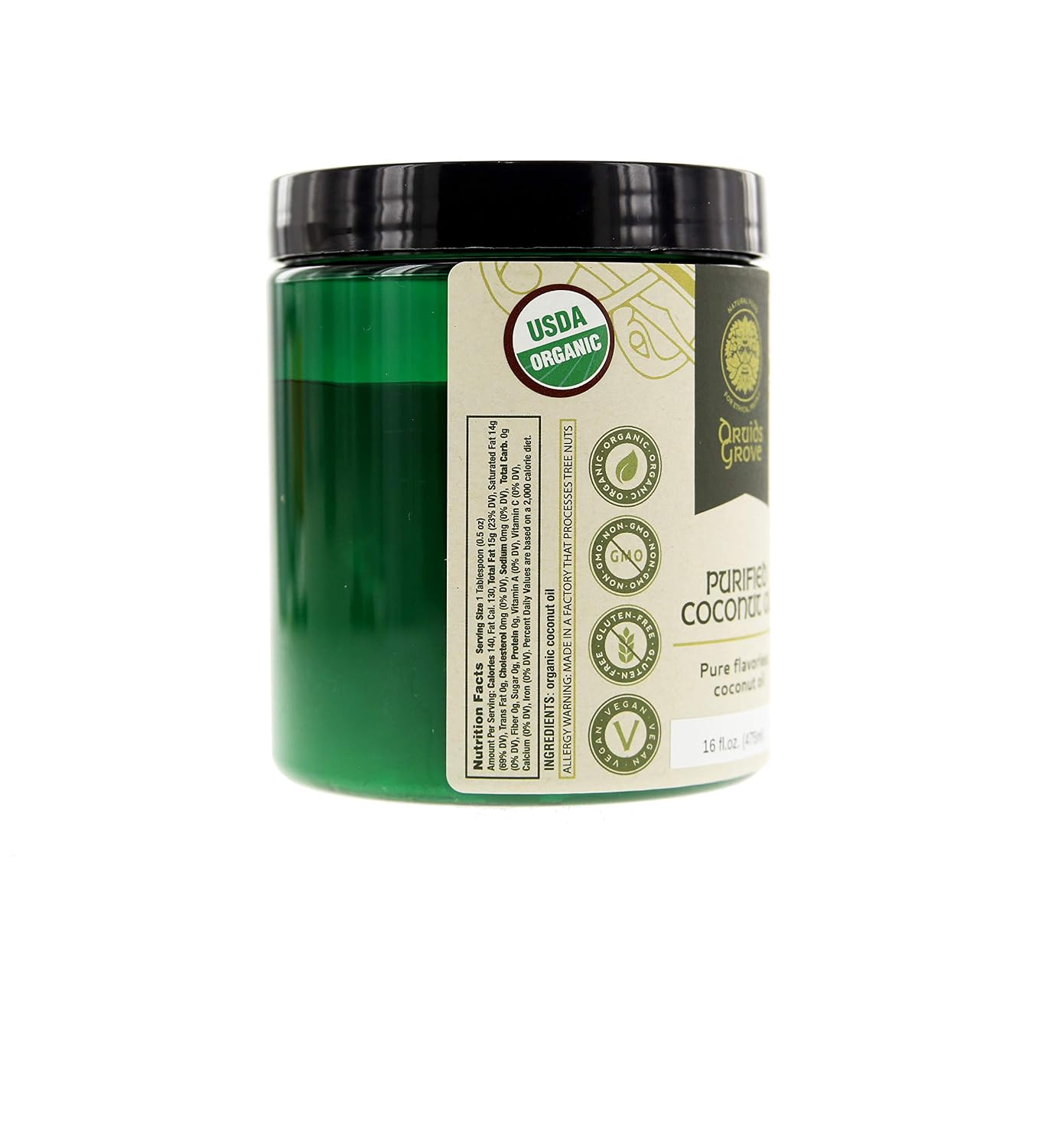 Druids Grove Purified ORGANIC Coconut Oil Vegan ⊘ Non-GMO Gluten-Free - 16 fl.oz.