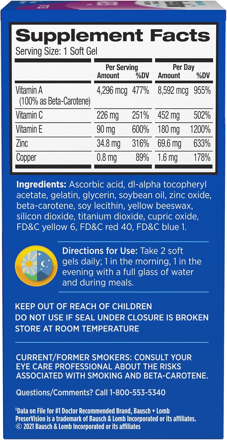 PreserVision AREDS Eye Vitamins, #1 Eye Doctor Recommended Brand, Multivitamin with Copper, Vitamin A, C & E, Zinc Supplements, 120 Softgels