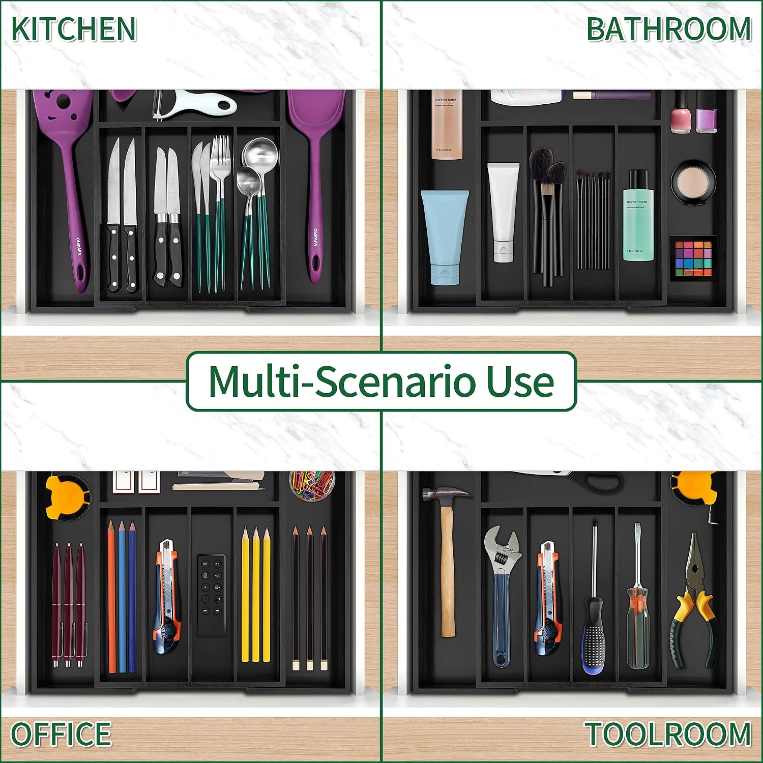 Utoplike Bamboo Expandable Kitchen Drawer Organizer Silverware Utensil Tray
