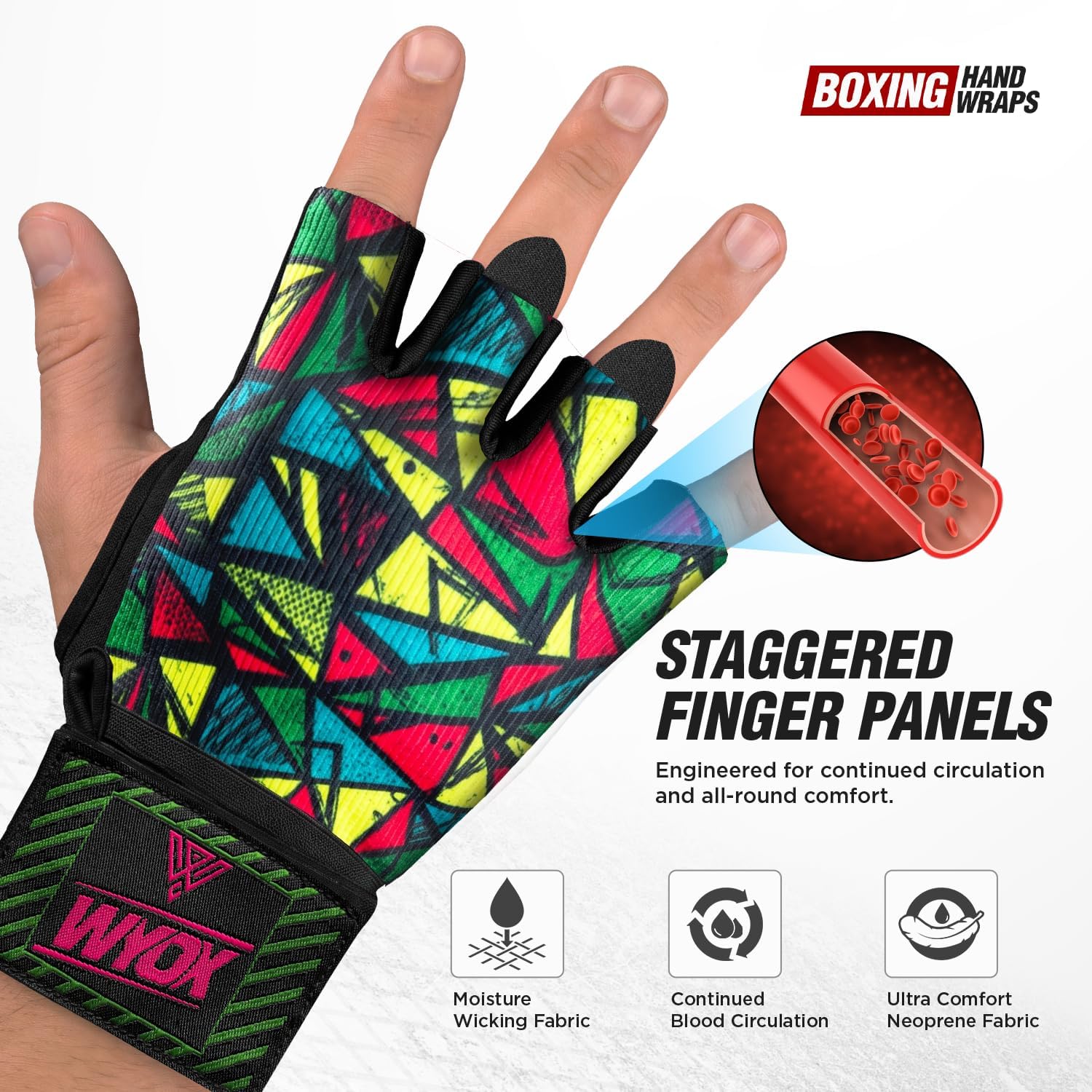 WYOX Neoprene Gel Boxing Hand Wraps Inner Gloves for Men & Women – 80cm/31in Quick Wrist Strap, Padded Knuckle Protection
