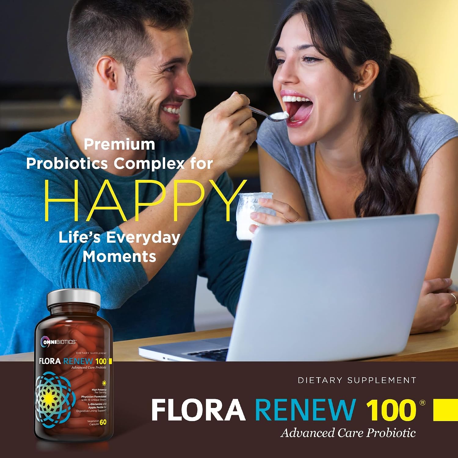 100 Billion Probiotics - 15-Strain Probiotic for Women & Men, DRCaps Delayed Release, Prebiotics, L-Glutamine, Apple Pectin, Gut Lining Support