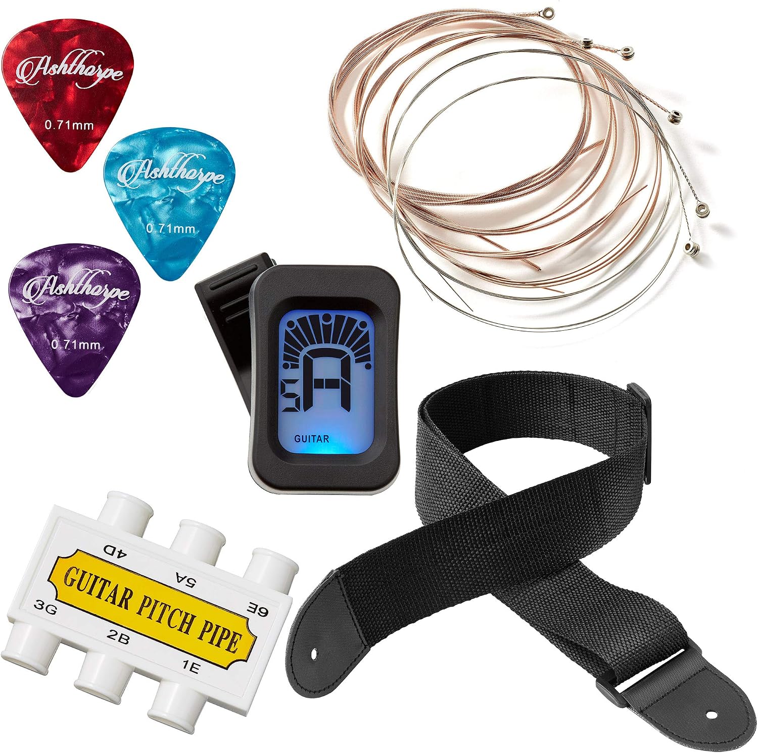 Ashthorpe 38-inch Beginner Acoustic Guitar (Red), Starter Kit with Gig Bag, Extra Strings, Strap, Picks, and Lessons