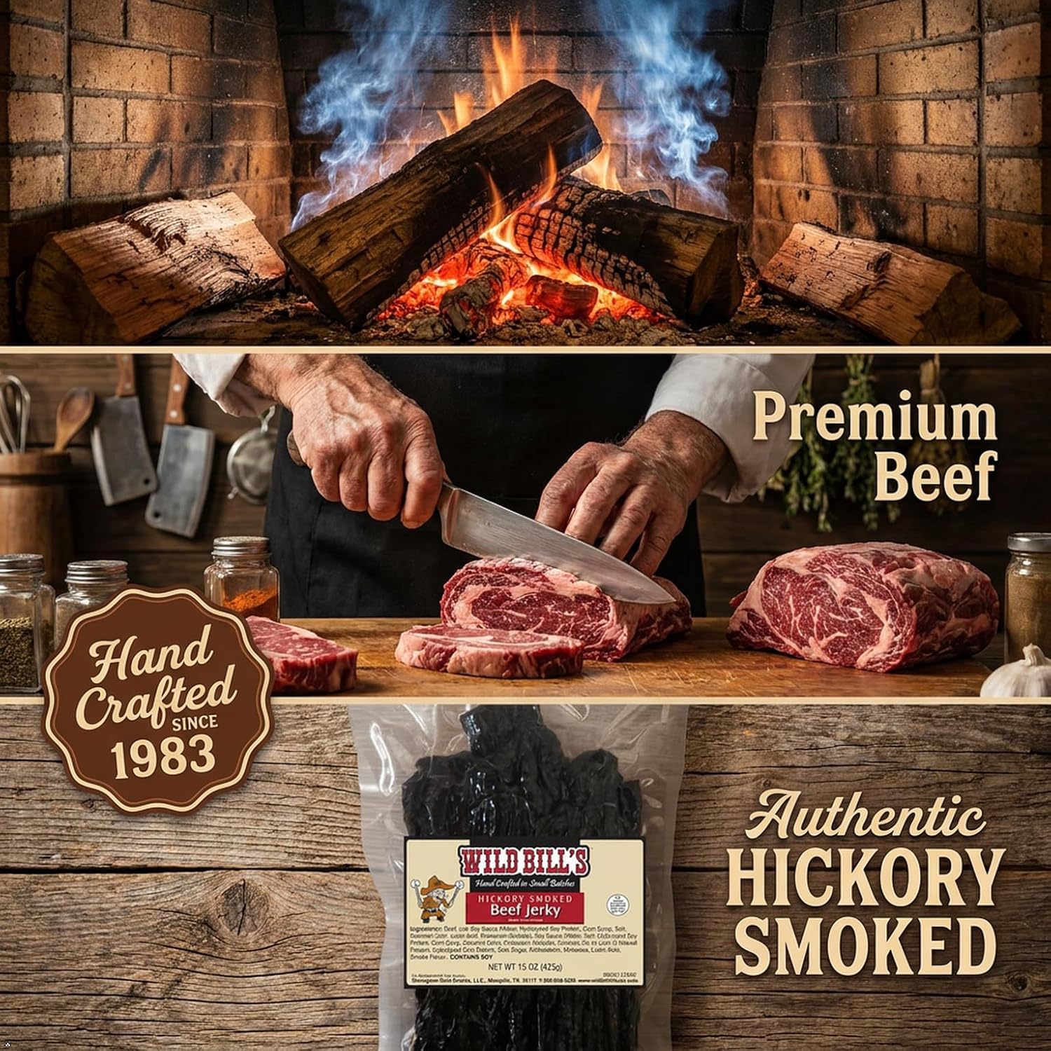 Wild Bill's Hickory Smoked Beef Jerky Strips, 30 Ct, 15 Oz | Keto, Low-Carb And High-Protein, Made In The USA, USDA Inspected, Marinated In Soy Sauce, Garlic, Black Pepper, Chewy Texture