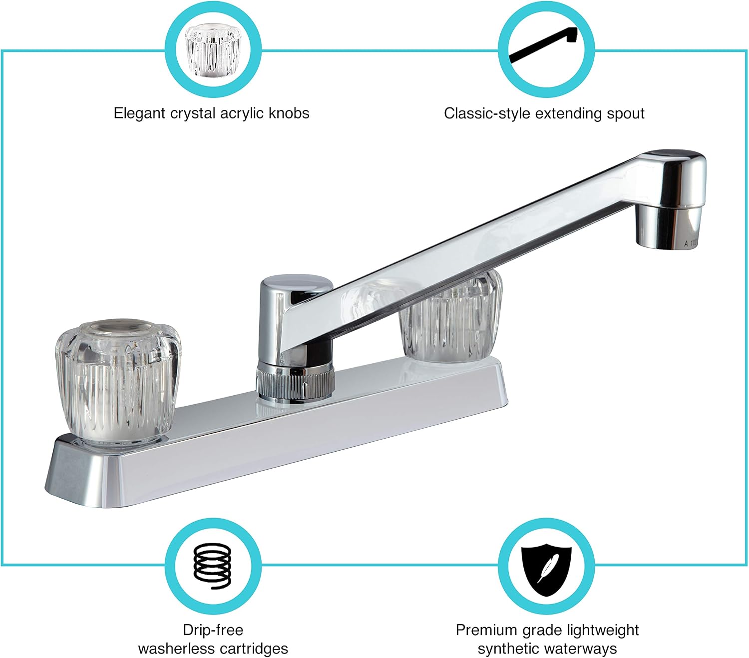 Dura Faucet DF-PK600S-BQ RV Two Handle Kitchen Sink Faucet (Bisque) | Smoked acrylic knobs give smooth, precise control of flow. Bisque Parchment. Plated ABS plastic (not metal).