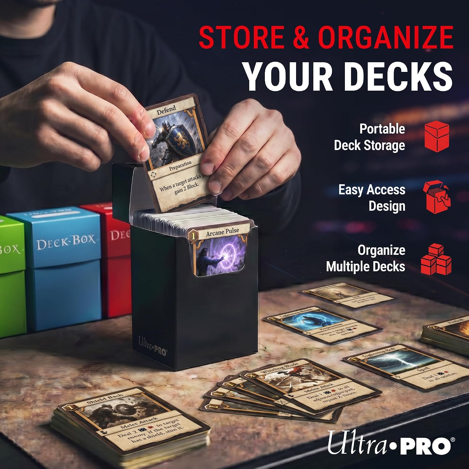 Ultra Pro Multicolor Deck Box – TCG Card Storage Box for Pokemon, Magic The Gathering & YuGiOh – Holds 80 Sleeved Cards