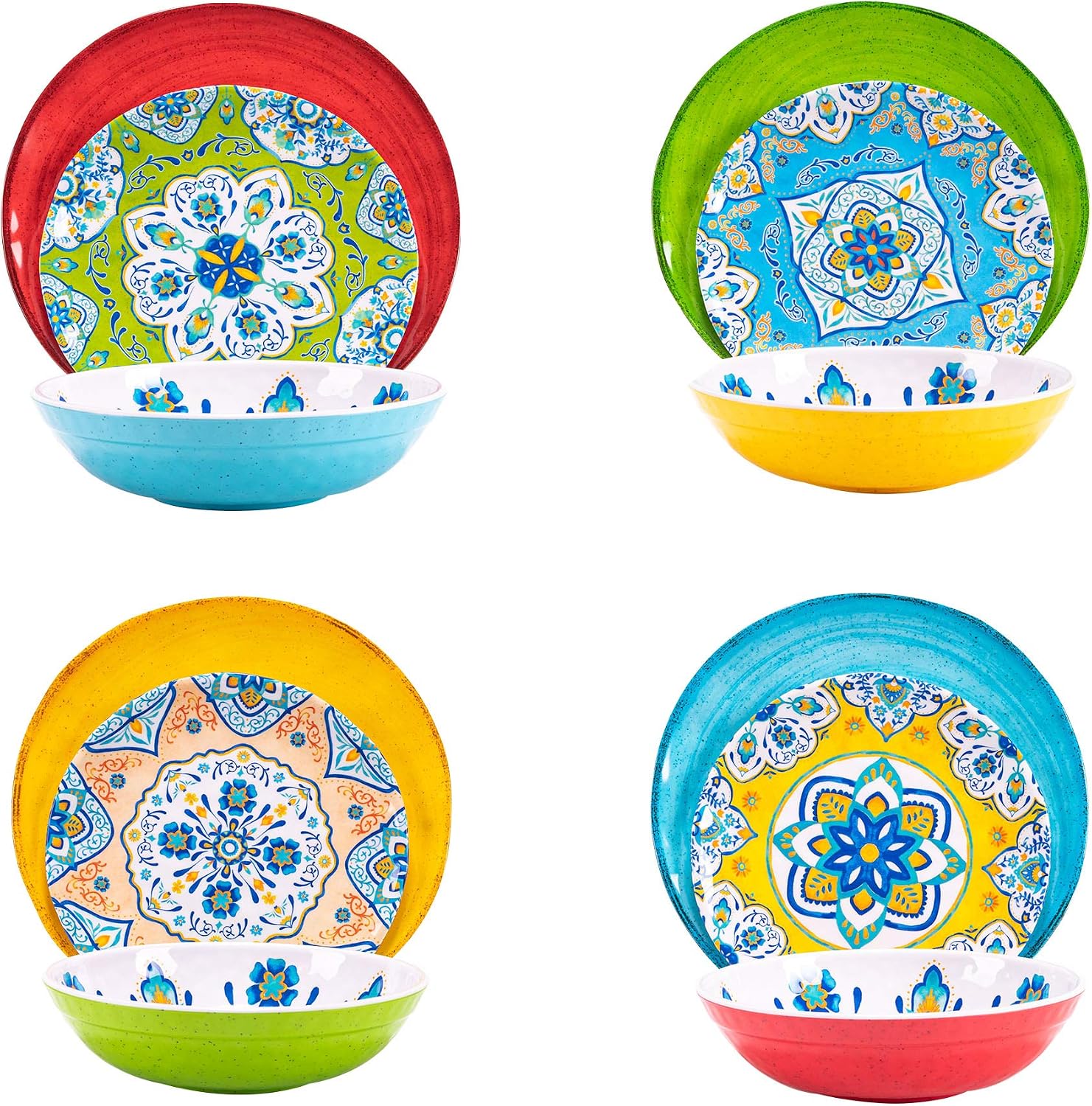 Melamine Dinnerware Set 12 Pcs Durable Dishware Colorful Plate Bowl Set Dishwasher Safe Shatter Proof Chip Resistant Not Microware Not Oven