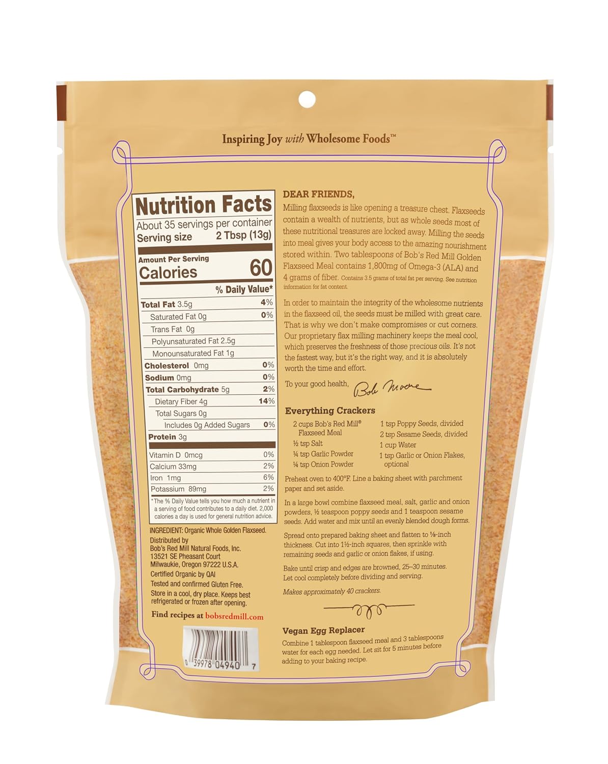 Bob's Red Mill Organic Golden Flaxseed Meal, 16oz (Pack of 1) - Non GMO, Vegan, Paleo Friendly, Keto Friendly, Kosher