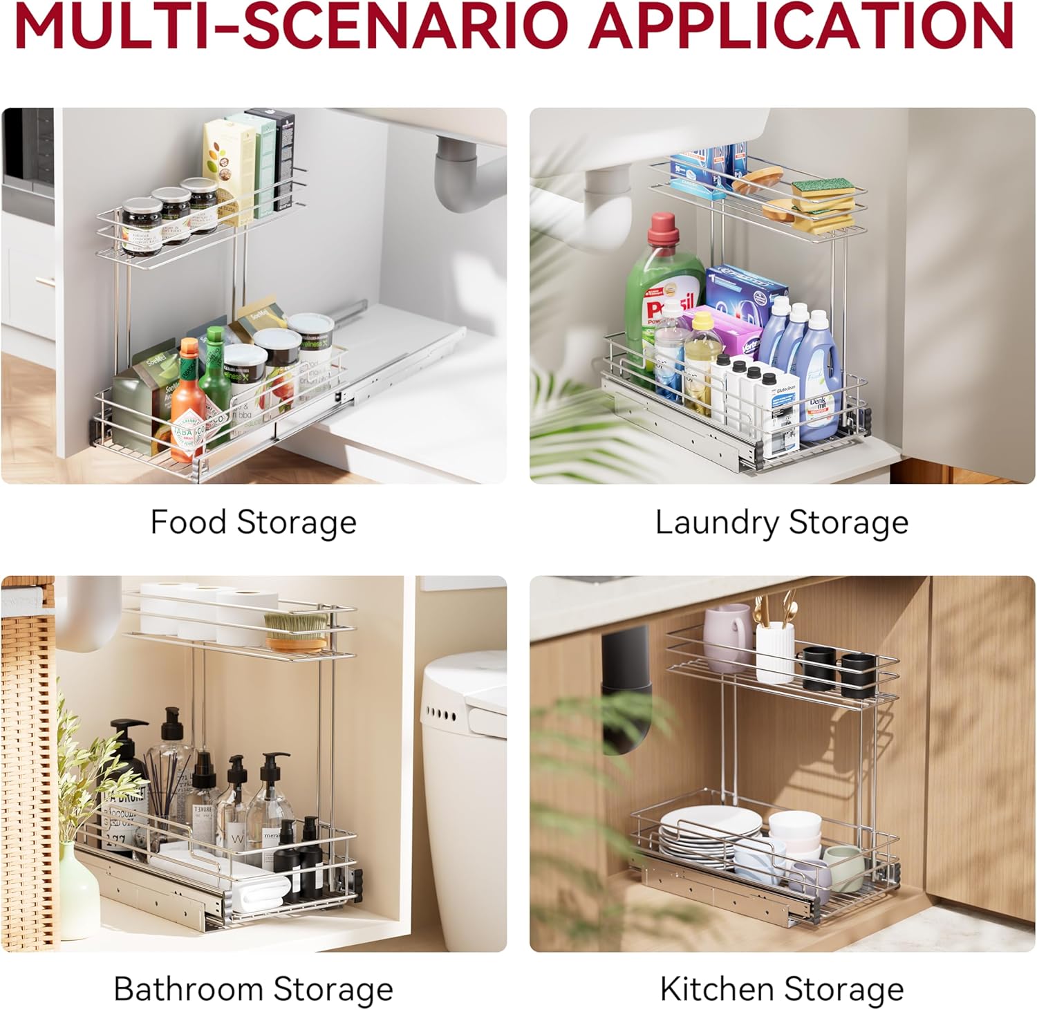 Under Sink Organizer 9" W X19 D, Pull Out Cabinet Organizer 2 Tier