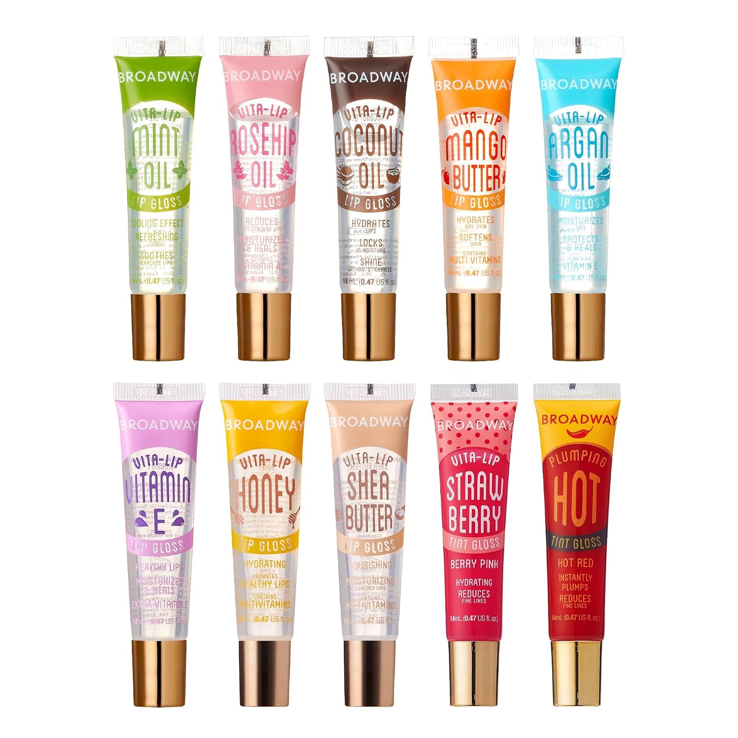Ruby Kisses Broadway Vita-Lip Clear Lip Gloss (8 Pack), Ultra-Hydrating & Soothing Formula with Vitamins