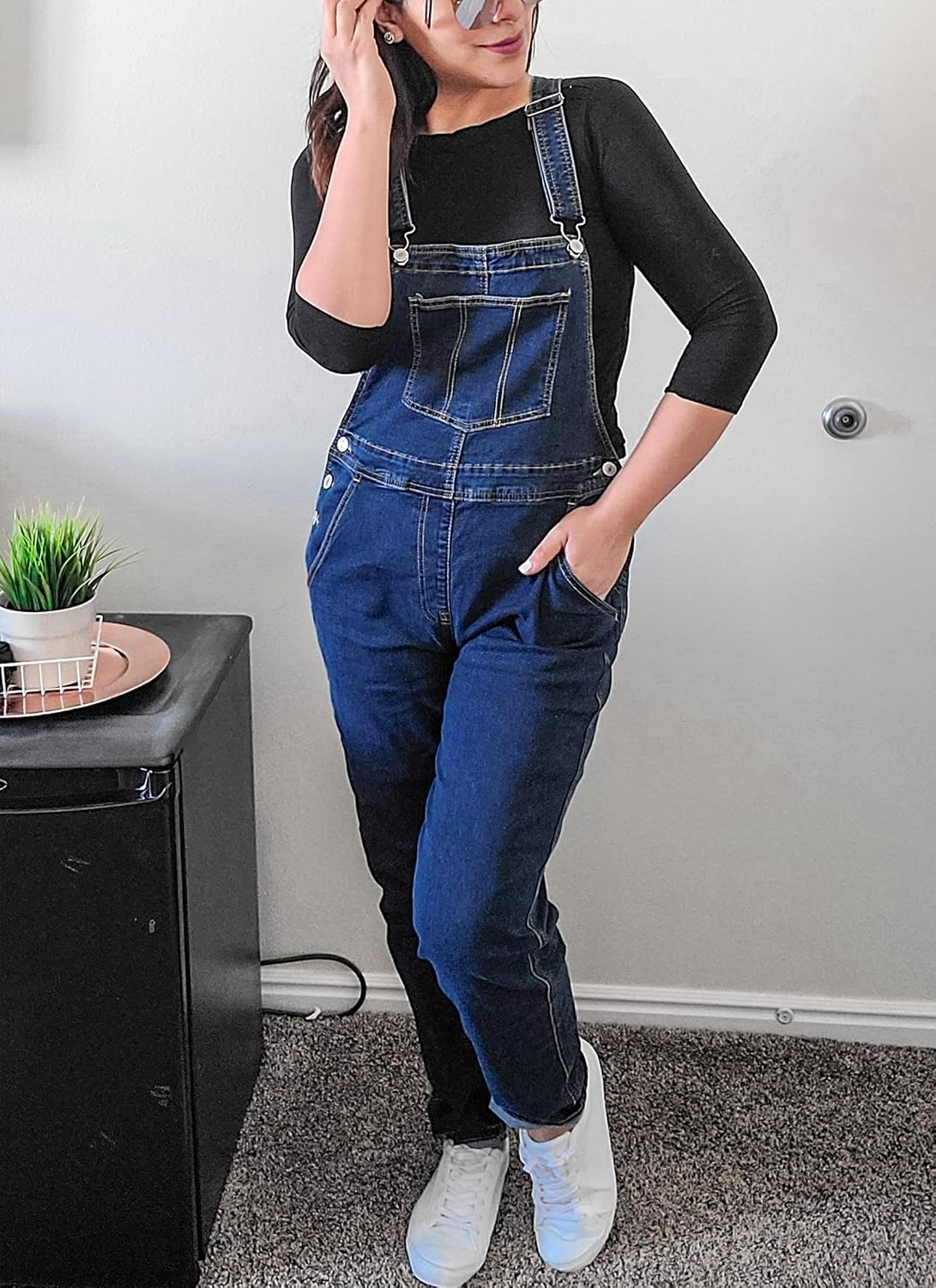luvamia Women's Casual Stretch Adjustable Denim Bib Overalls Jeans Pants Jumpsuits