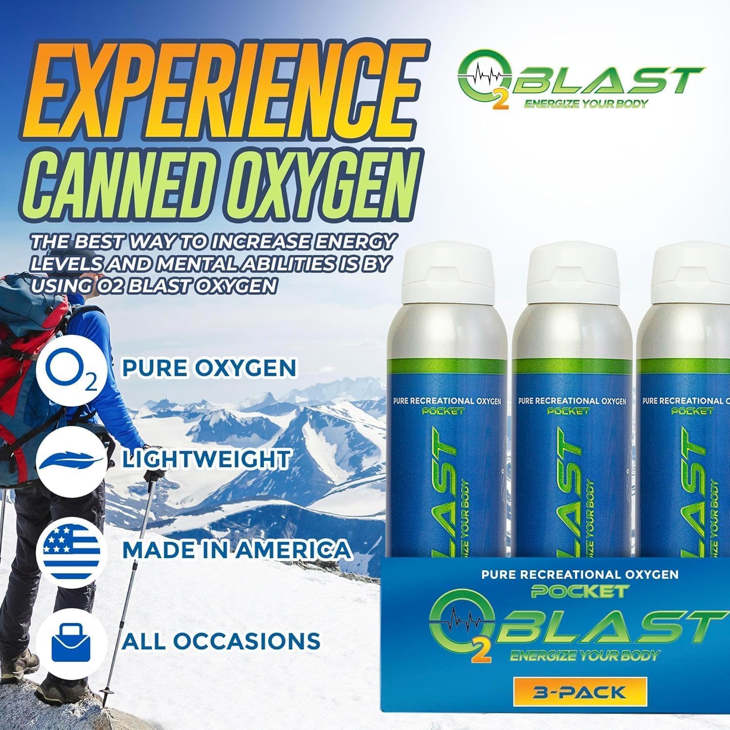 O2 Blast - 4L Portable Oxygen Can with Flip-Top Cap, Compact Design, 6-Pack