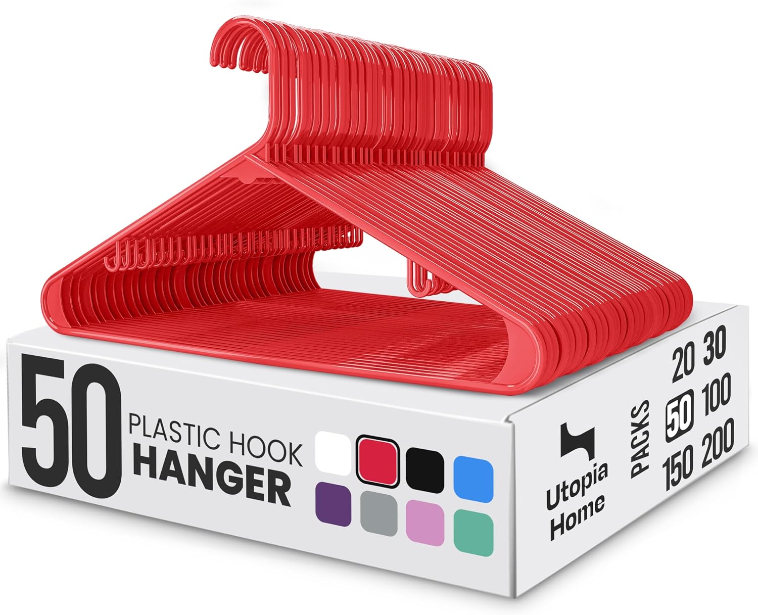 Utopia Home Plastic Hangers 50 Pack – Built-in Strap Hooks Black