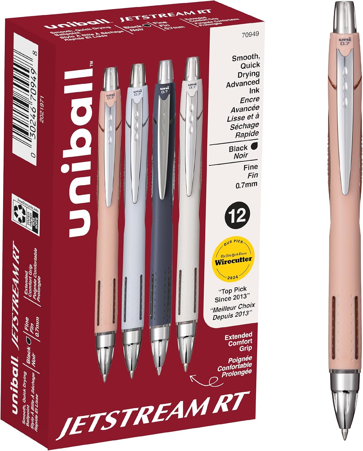 uniball™ Jetstream RT Ballpoint Pens, Black Ink, 0.7mm Fine Point, 3 Count | Retractable, Smooth Writing, Quick-Drying, Smear-Resistant, uni Super Ink™