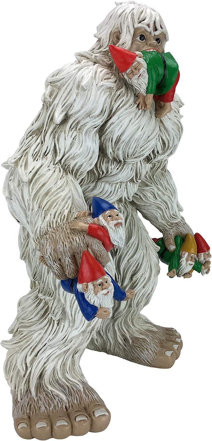 GlitZGlam Large Miniature Yeti and Gnomes for The Fairy Garden. A Large Gnome Figurine (13.25 Inch High) and a Fairy Garden Accessory