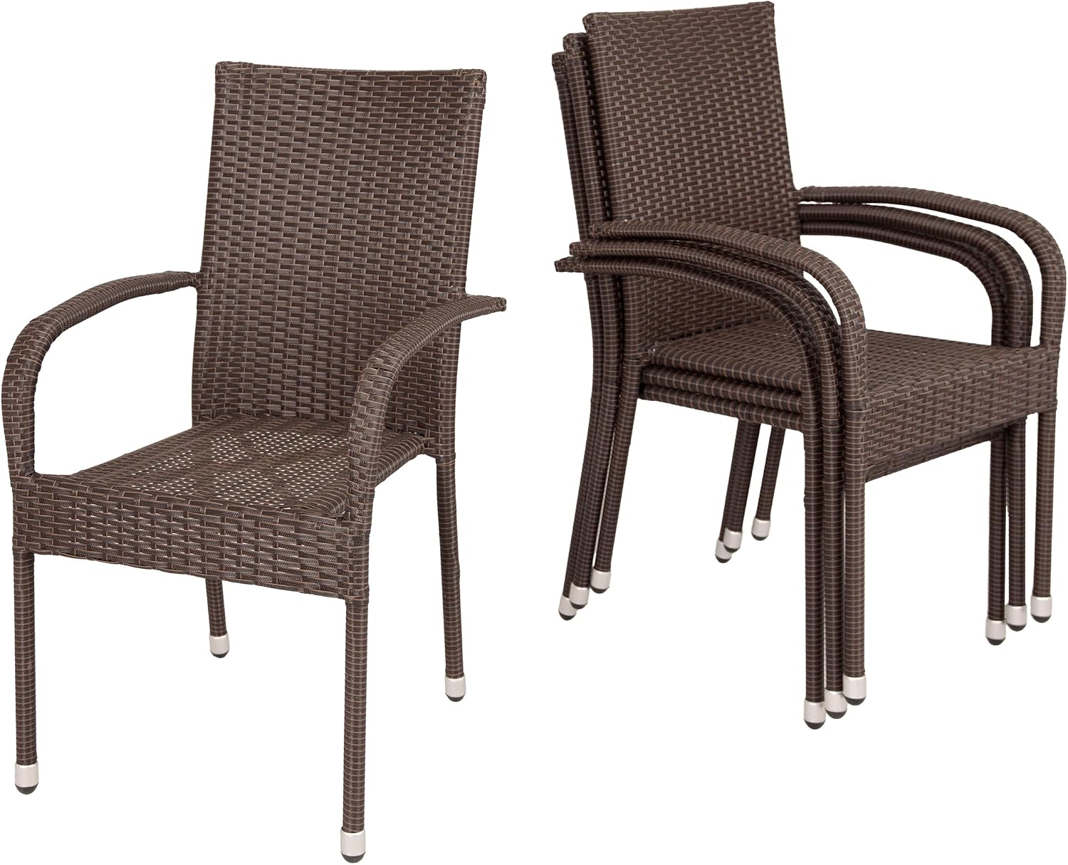 Patio Sense 62664 Morgan Outdoor Wicker Stacking Chairs, Mocha, Set of 4 | Handwoven All-Weather Wicker, Powder-Coated Steel Frame, No Assembly