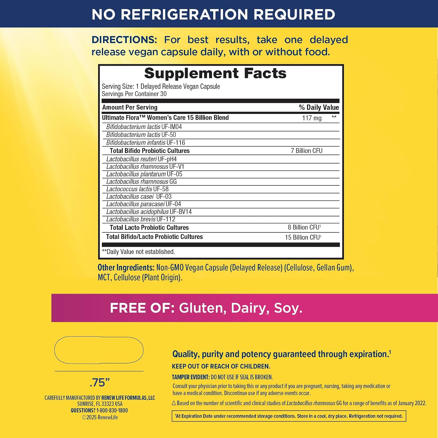 Renew Life Women's Probiotic 25 Billion CFU | 30 Vegetarian Capsules | Supports Urinary, Digestive, and Immune Health | Dairy, Soy and Gluten-Free Supplement