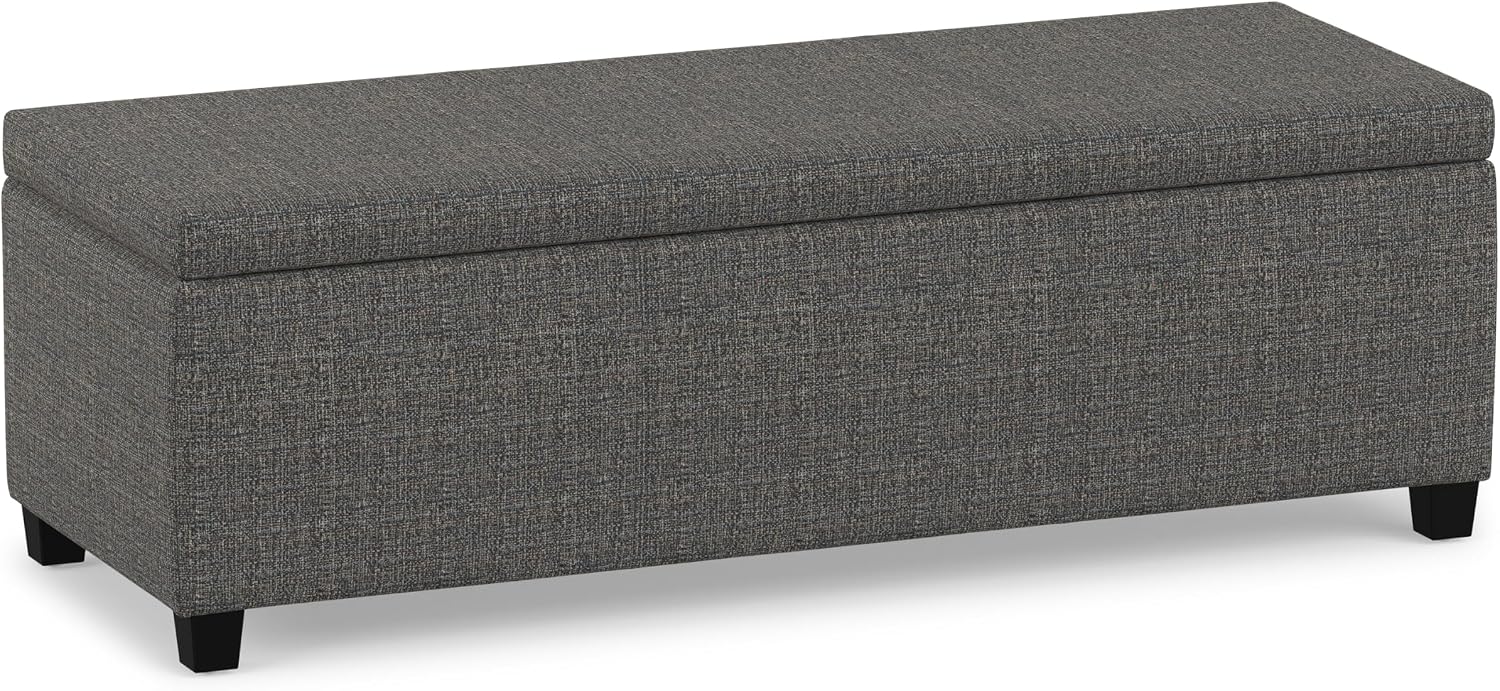 SIMPLIHOME Avalon 48" Wide Vegan Leather Storage Ottoman in Brown