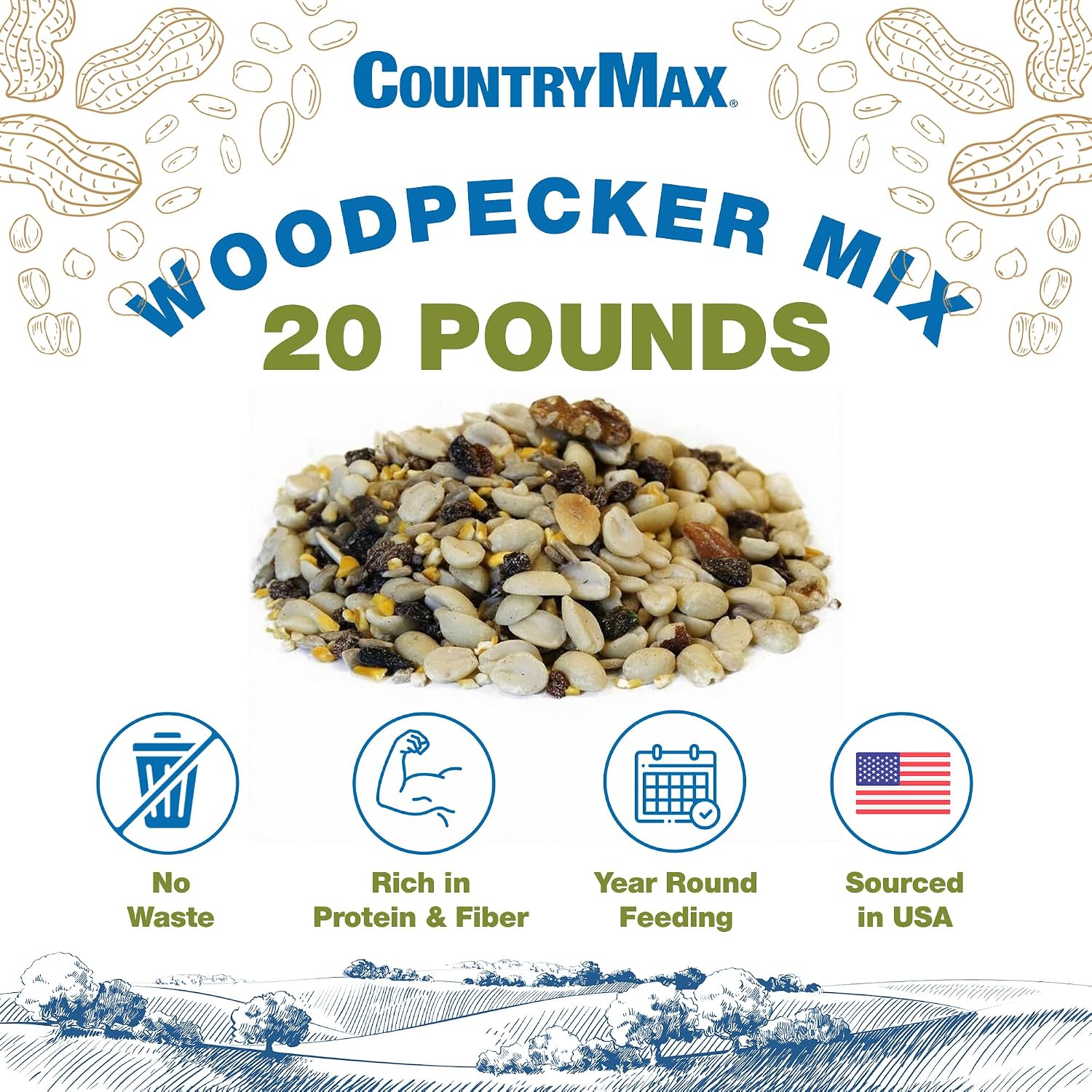 Backyard Seeds Woodpecker No-Waste Bird Seed Mix 5lbs - Premium Shelled Peanuts & Sunflower Chips, Small Bag of Wild Bird Food