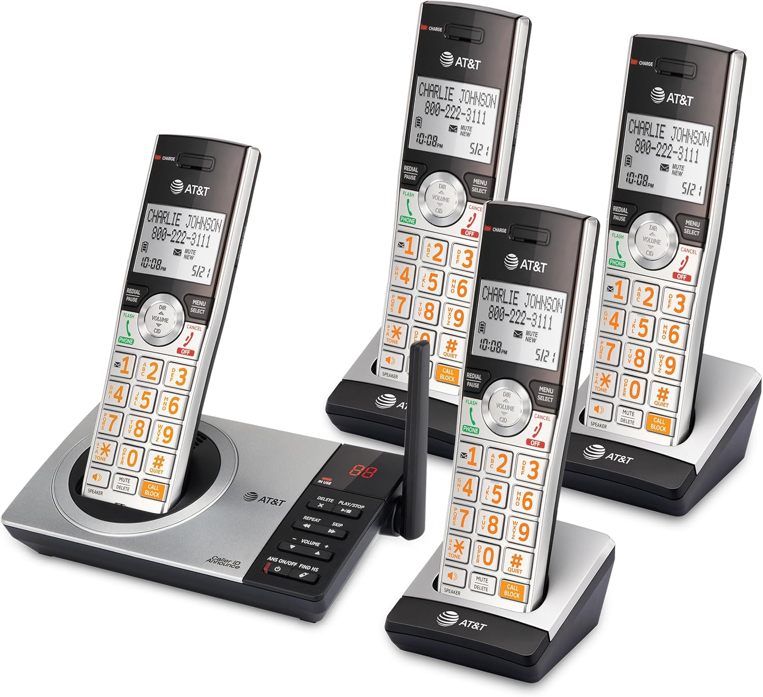 AT&T DECT 6.0 Expandable Cordless Phone with Answering System, Silver/Black with 3 Handsets
