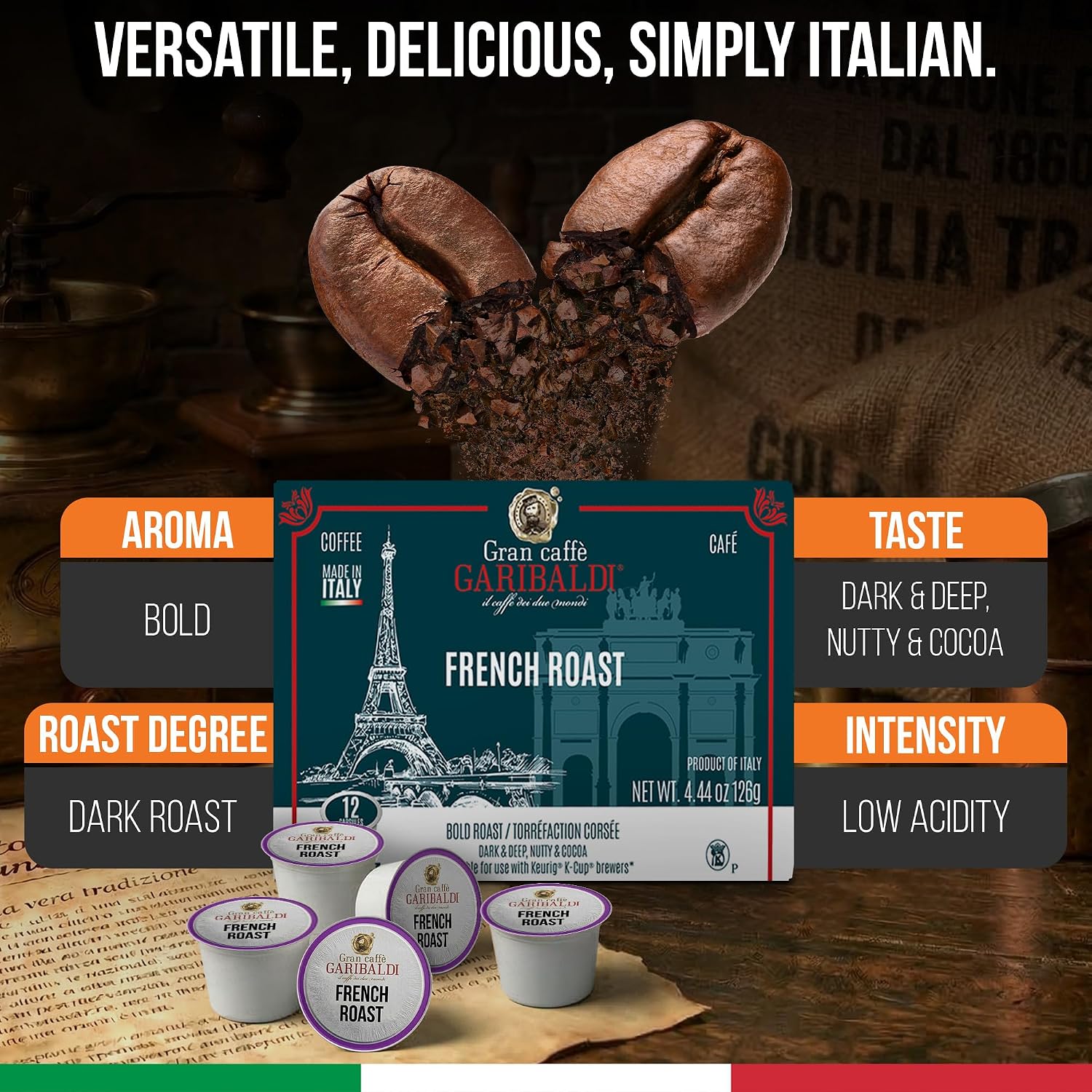 Caffè Garibaldi Colombian Coffee Pods for Keurig K-Cup Brewers, 12 Count