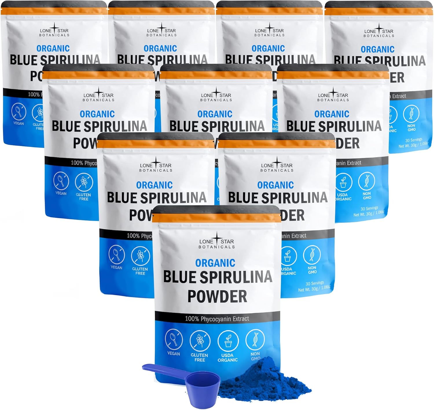 Lone Star Botanicals Organic Blue Spirulina Powder - 100% Pure Blue-Green Algae, No Fishy Smell, Vegan Superfood for Smoothies & Drinks, Non GMO