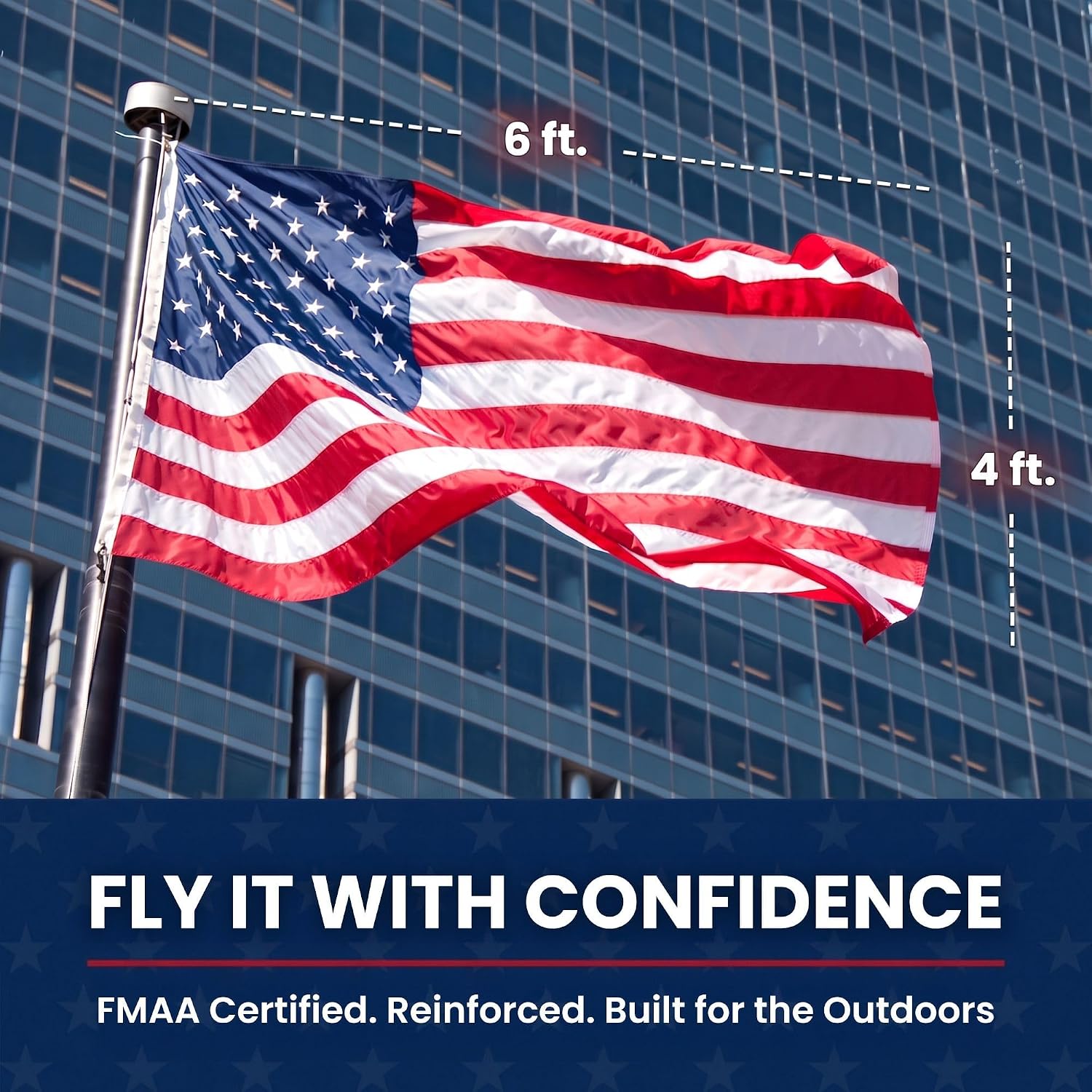 American Flag with Embroidered Stars and Sewn Stripes, Polyester - 6x10 ft | FMAA Certified PolyExtra Polyester Material, Heavy Duty Fade-Resistant American Flag for Outdoor or Indoor Use, Made in USA