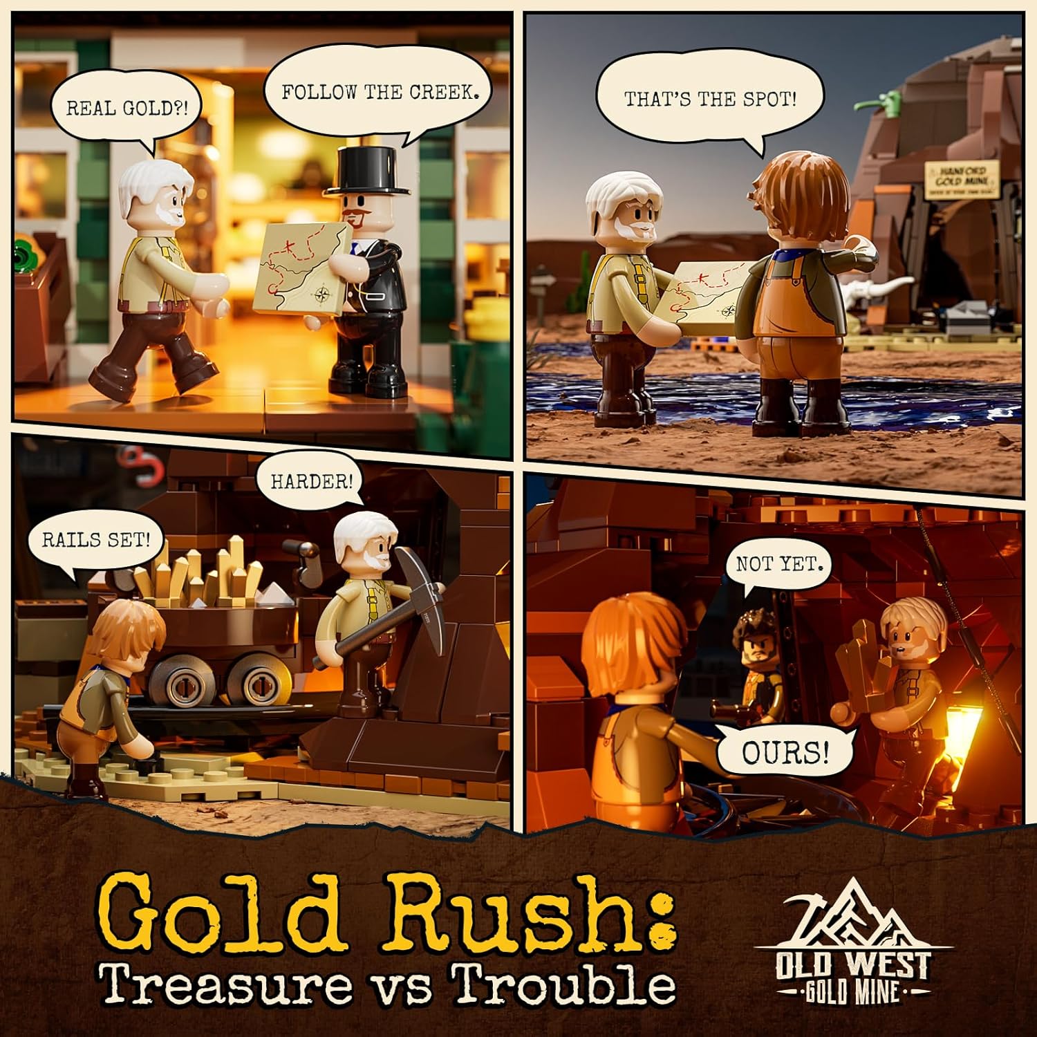 Lumibricks Wild West Gold Mine Lighting Building-Bricks Set - Western Prospector’s Dig Entrance 658 Pcs Mining Playset for Adults and West Lovers