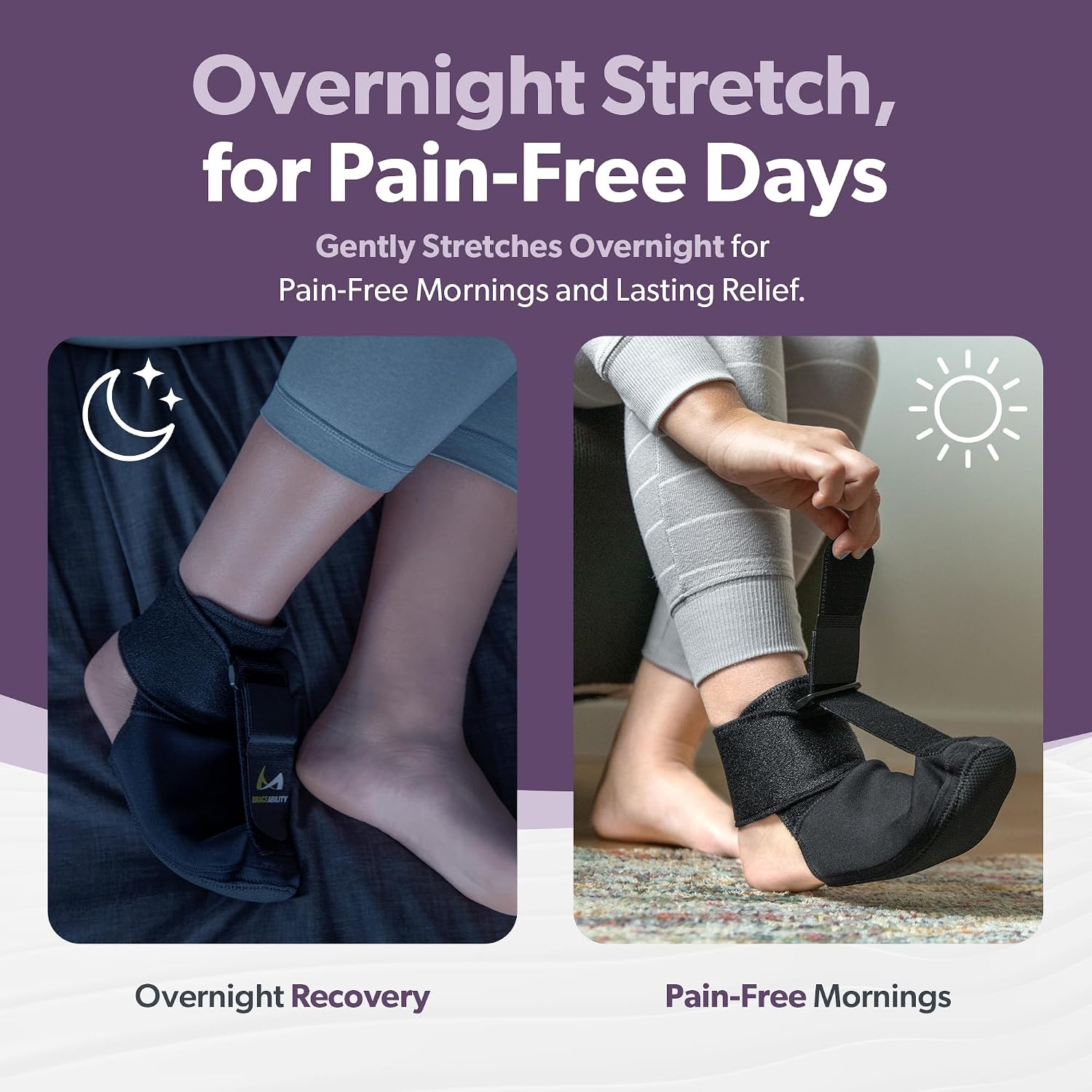 BraceAbility Plantar Fasciitis Night Splint Sock - Plantar Fascia Boot for Sleeping, Achilles Tendonitis Relief, Foot Drop, Heel Pain - Planter Facetious Brace for Women and Men - Black (L)