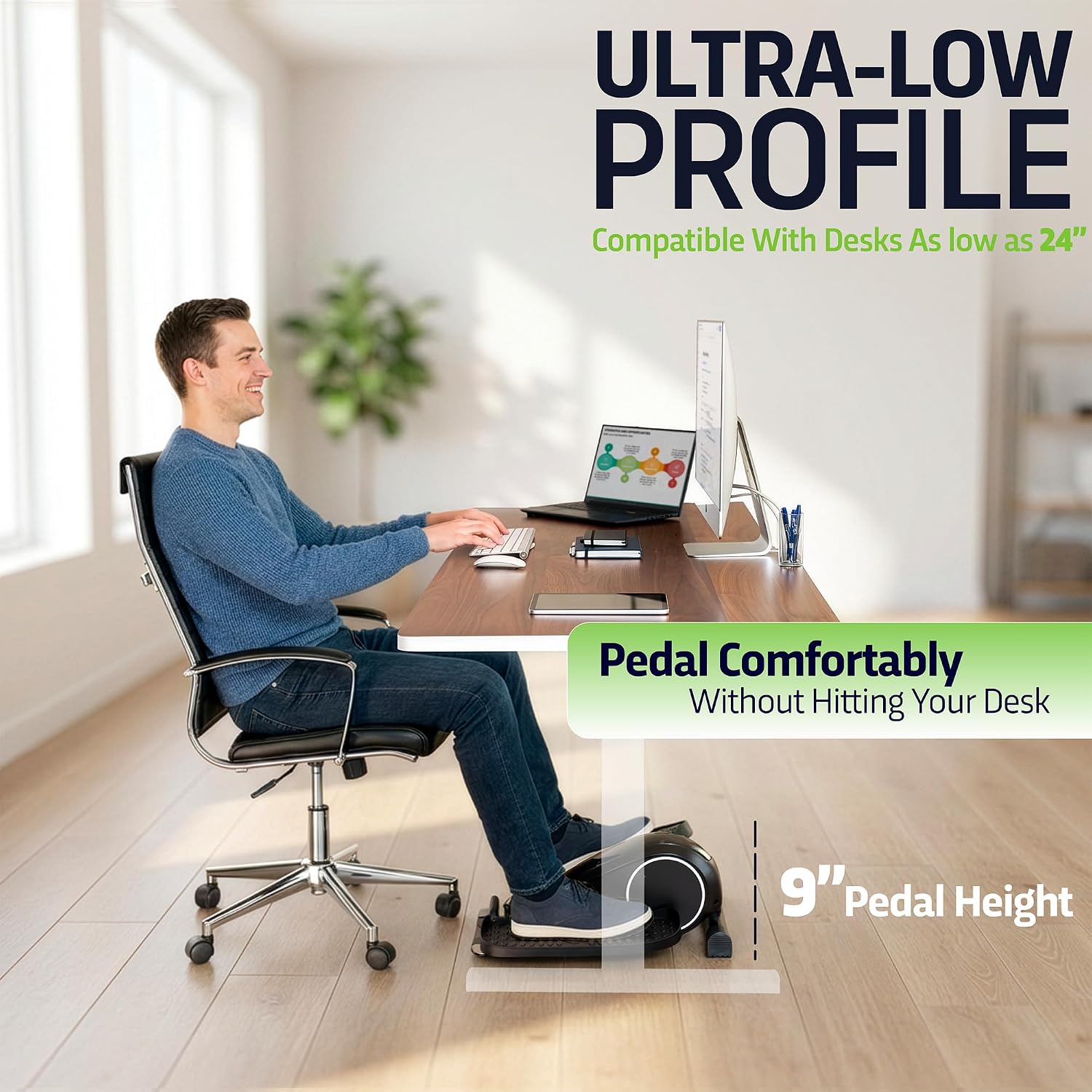 DeskCycle Under Desk Elliptical Machine up to 40 lbs Magnetic Resistance Foot Pedaler, Ultra-Smooth & Silent Seated Leg Exerciser