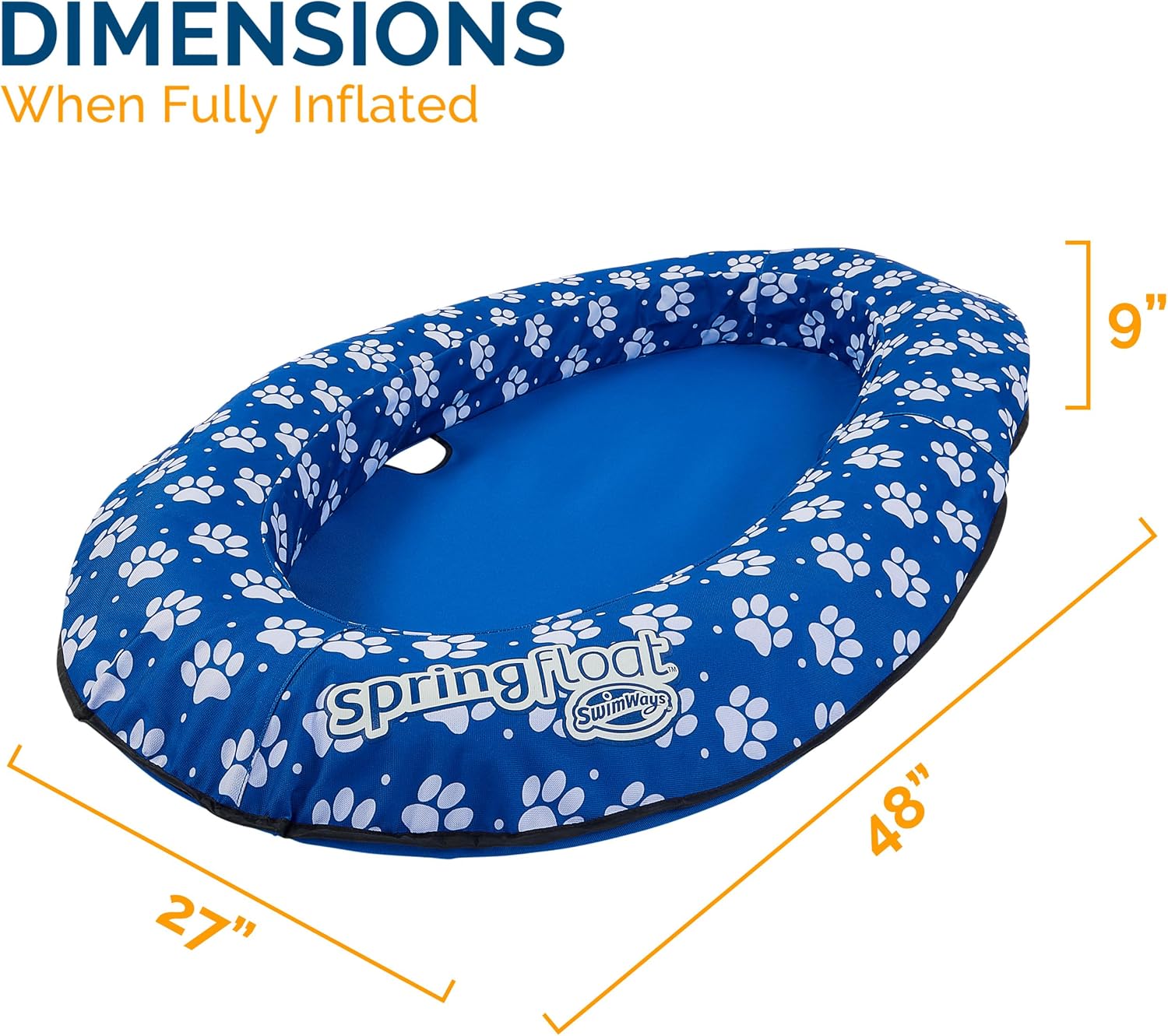SwimWays Paddle Paws Spring Float Dog Raft, Small (0-65 lbs.) | Fast Inflation for Fast Use During Travel, Durable Scratch-Resistant Design for Use with Dogs, Includes Carrying Case