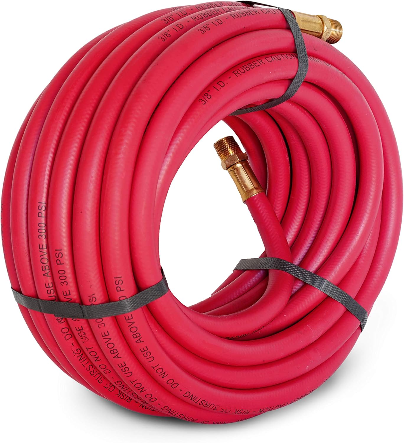 Steelman 50-Foot x 3/8-Inch ID Rubber Air Hose for Pneumatic Tools, 3/8-Inch Male NPT Brass Fittings, 300-PSI Working Pressure