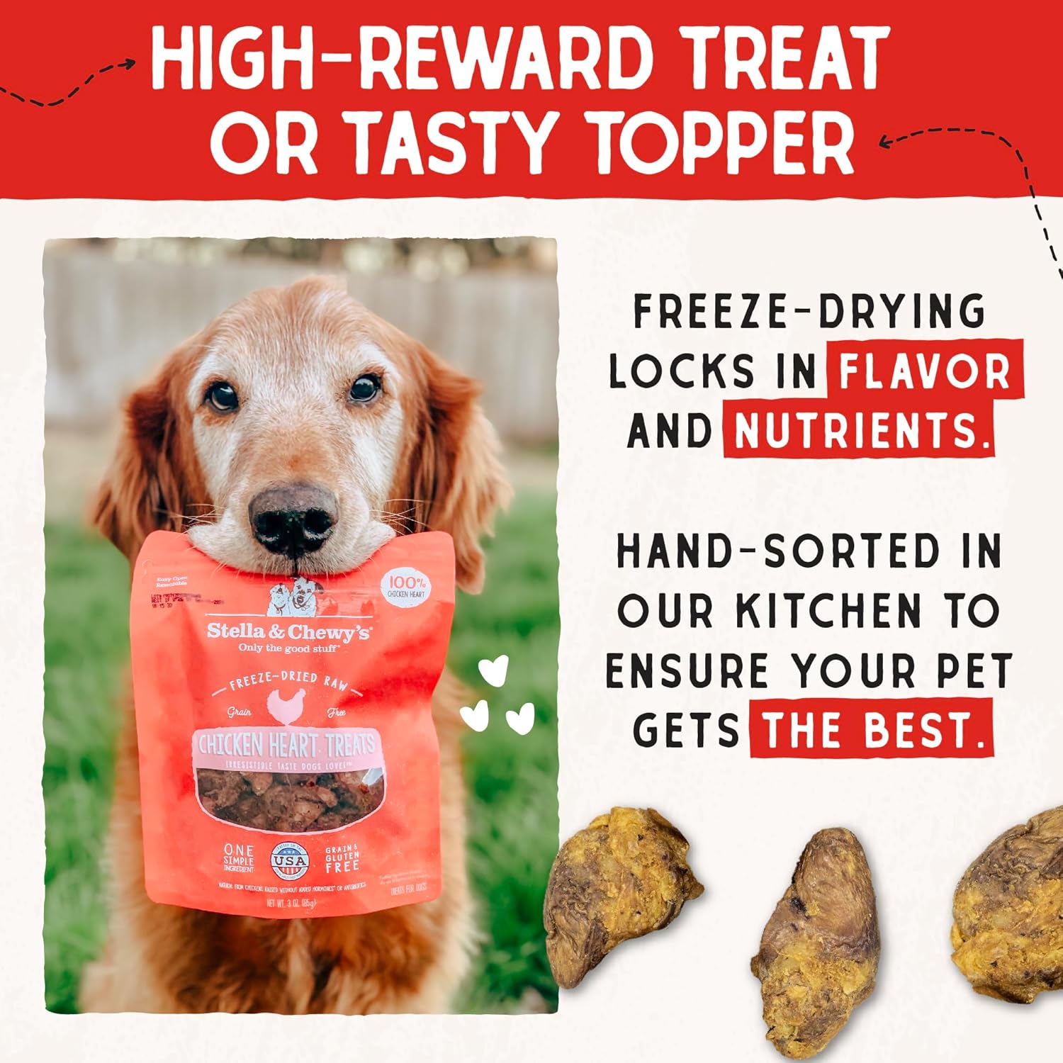 Stella & Chewy's Freeze-Dried Raw Lamb Heart Dog Treats - Single Ingredient, No Additives - Premium Training Treats - Perfect For Picky Eaters - 3oz Bag