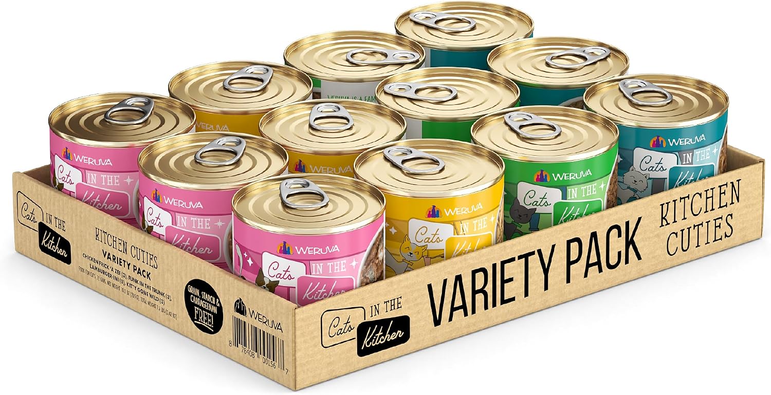 Weruva Cats in the Kitchen, Kitchen Cuties Variety Pack, Wet Cat Food, 3.2oz Can (Pack of 12)