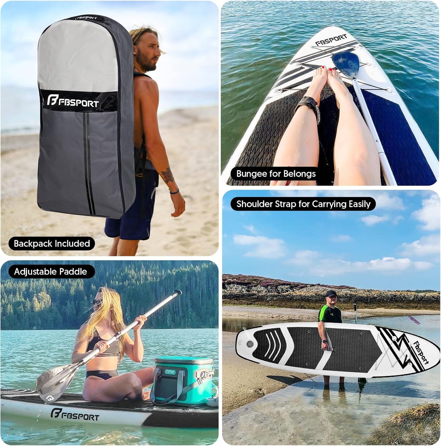 FBSPORT 11' Premium Stand Up Paddle Board, Yoga Board with SUP Accessories & Carry Bag | Wide Stance, Surf Control, Non-Slip Deck, Leash