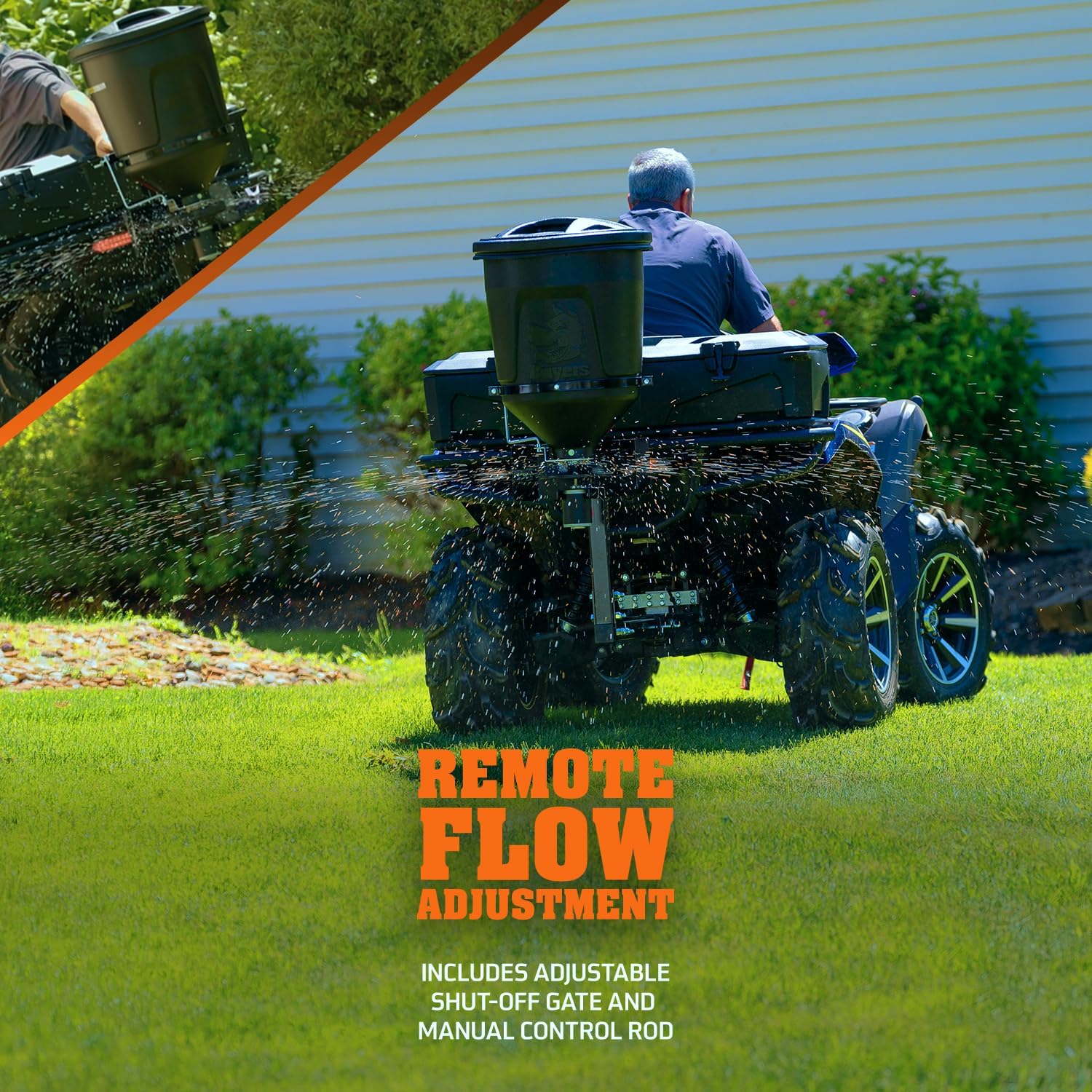 Buyers Products UTVS16 UTV/ ATV Broadcast Spreader, 150 lb Capacity, Receiver Hitch Mount, for Salt, Grass, Seed, Fertilizer & Feed
