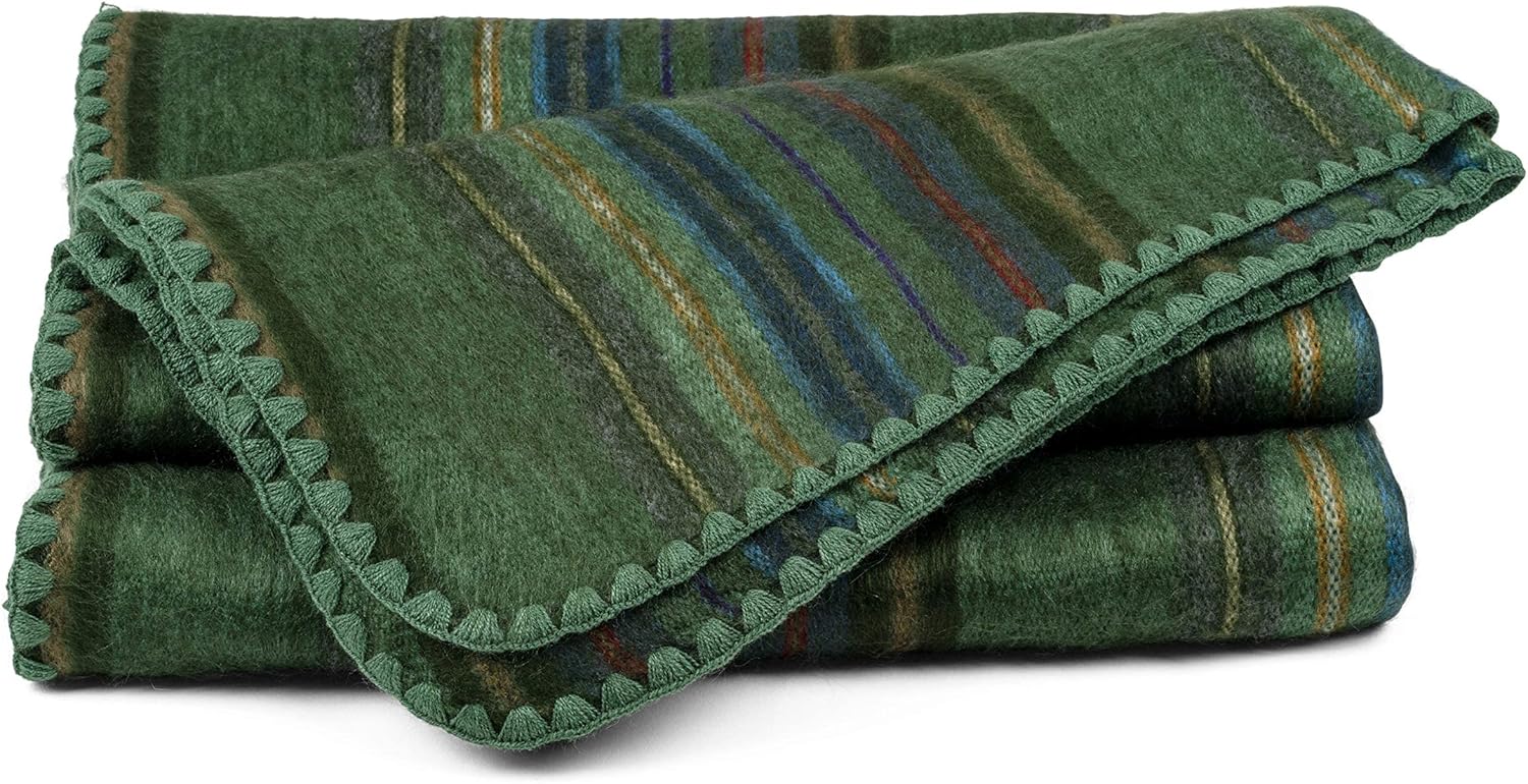 QISU Alpaca Wool Blanket Throw | Large, Beautiful, Warm, Variegated | 85 x 65 inches | Ultra-Soft, Hypoallergenic and Breathable | Non-Itchy or Scratchy Fabric (Green Variegated)